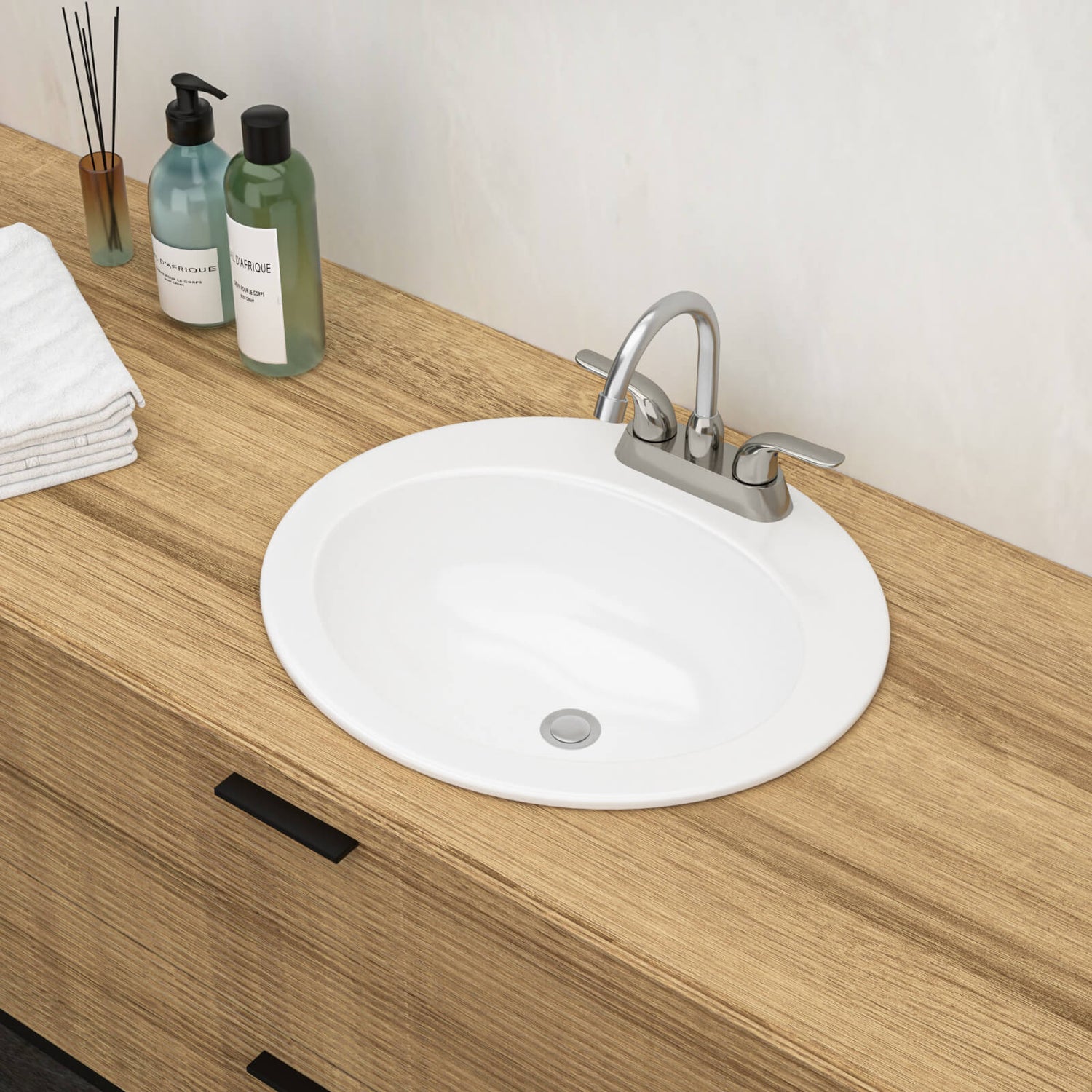 20 in x 18 in Drop In Round Ceramic Bathroom Sink