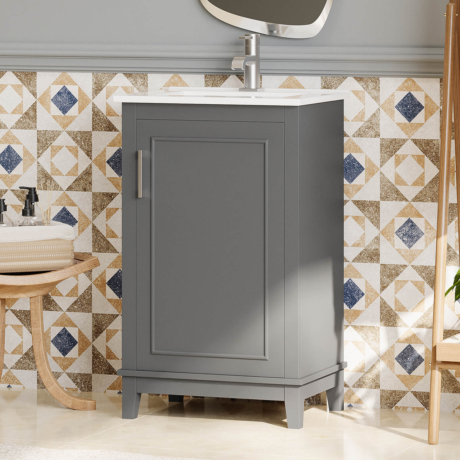 20-inch gray single-door bathroom vanity front view