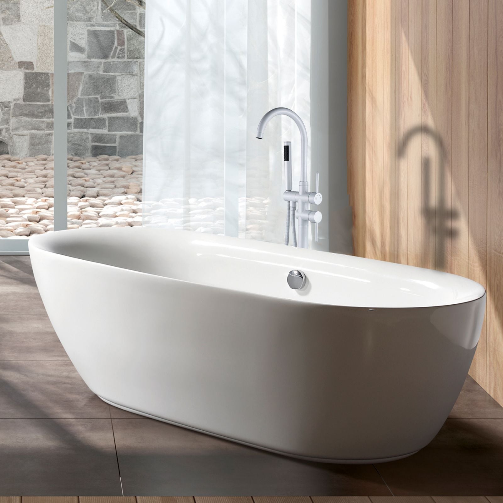 38" Sleek Silver Modern Freestanding Tub Filler