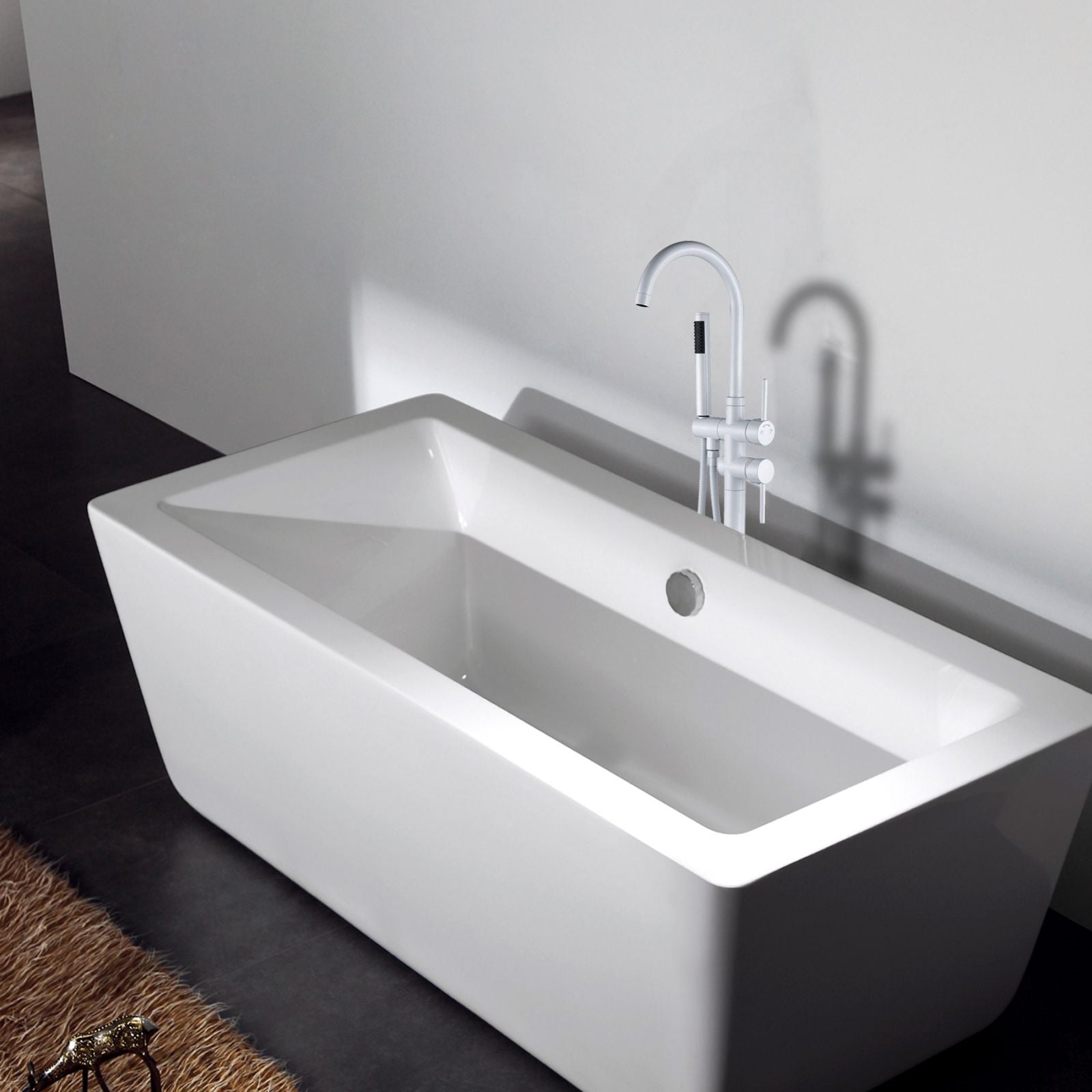 38" Sleek Silver Bathroom Freestanding Tub Filler