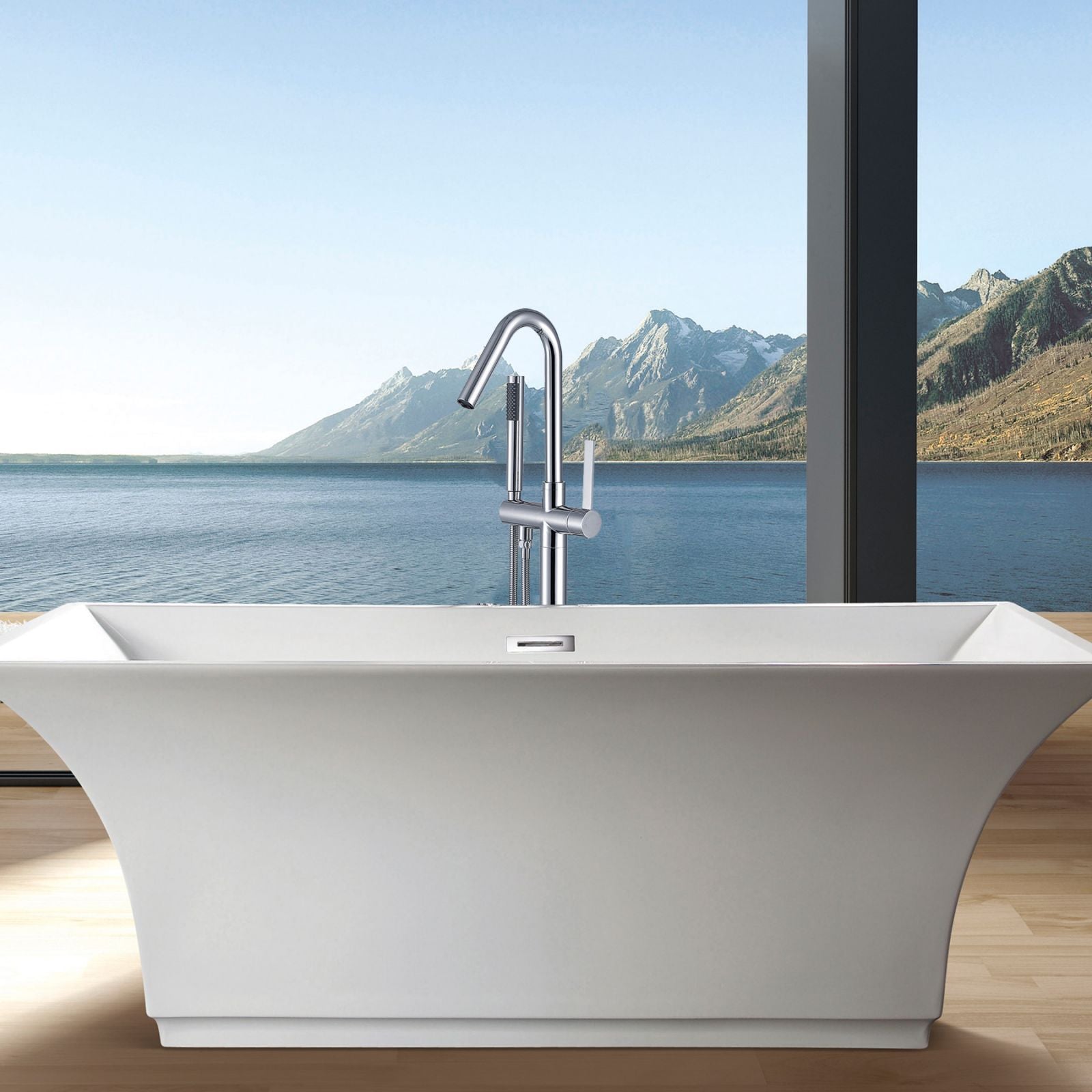 38" Chrome Polishing Freestanding Tub Filler Faucet