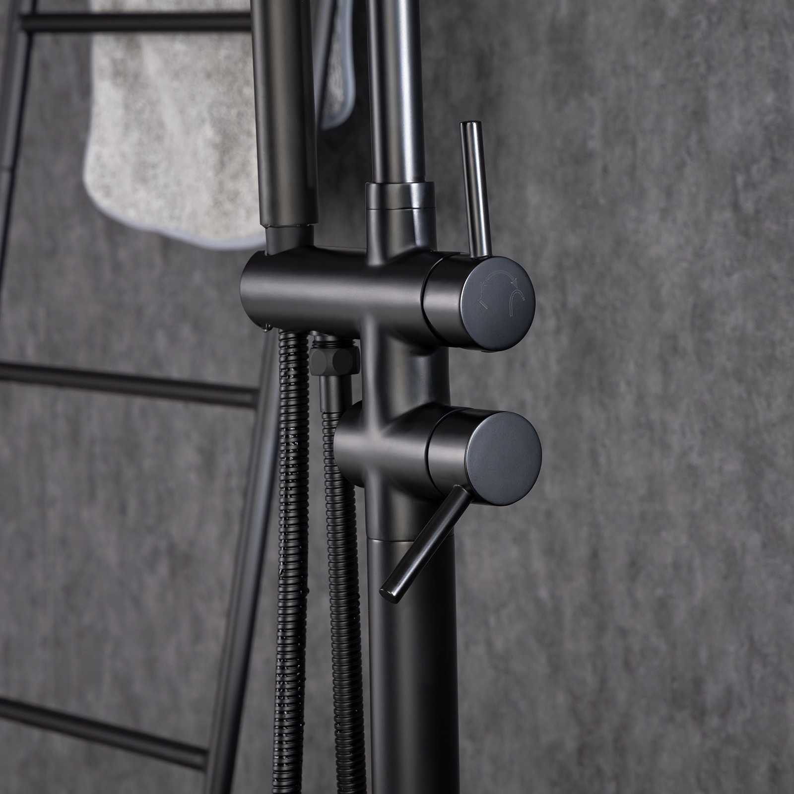 Matte Black Double Handle Tub Filler Faucet Column