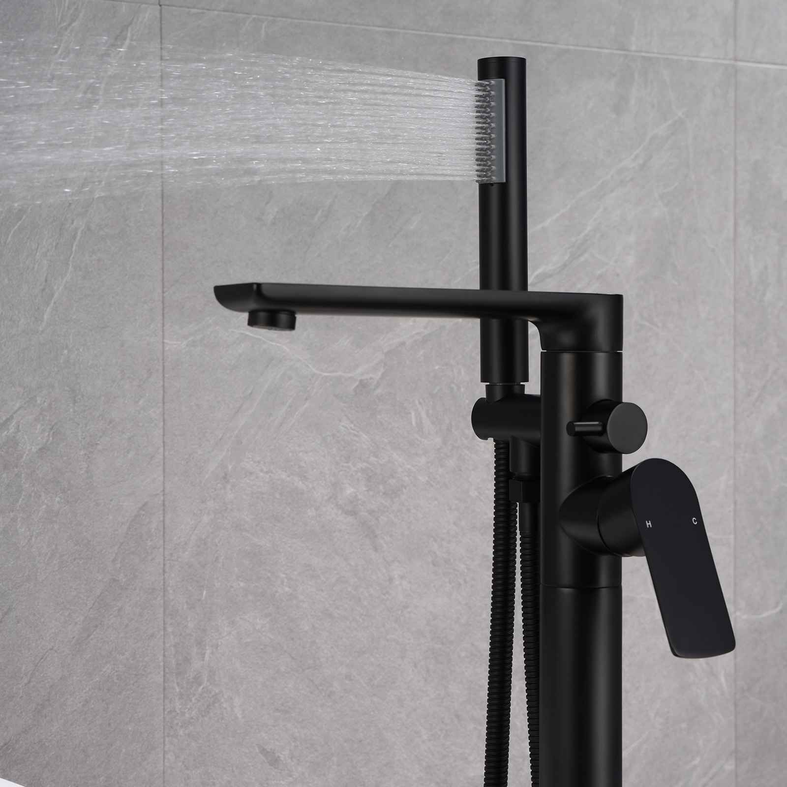 Matte Black Cylinder Hand Shower with Extended Horizontal Tap
