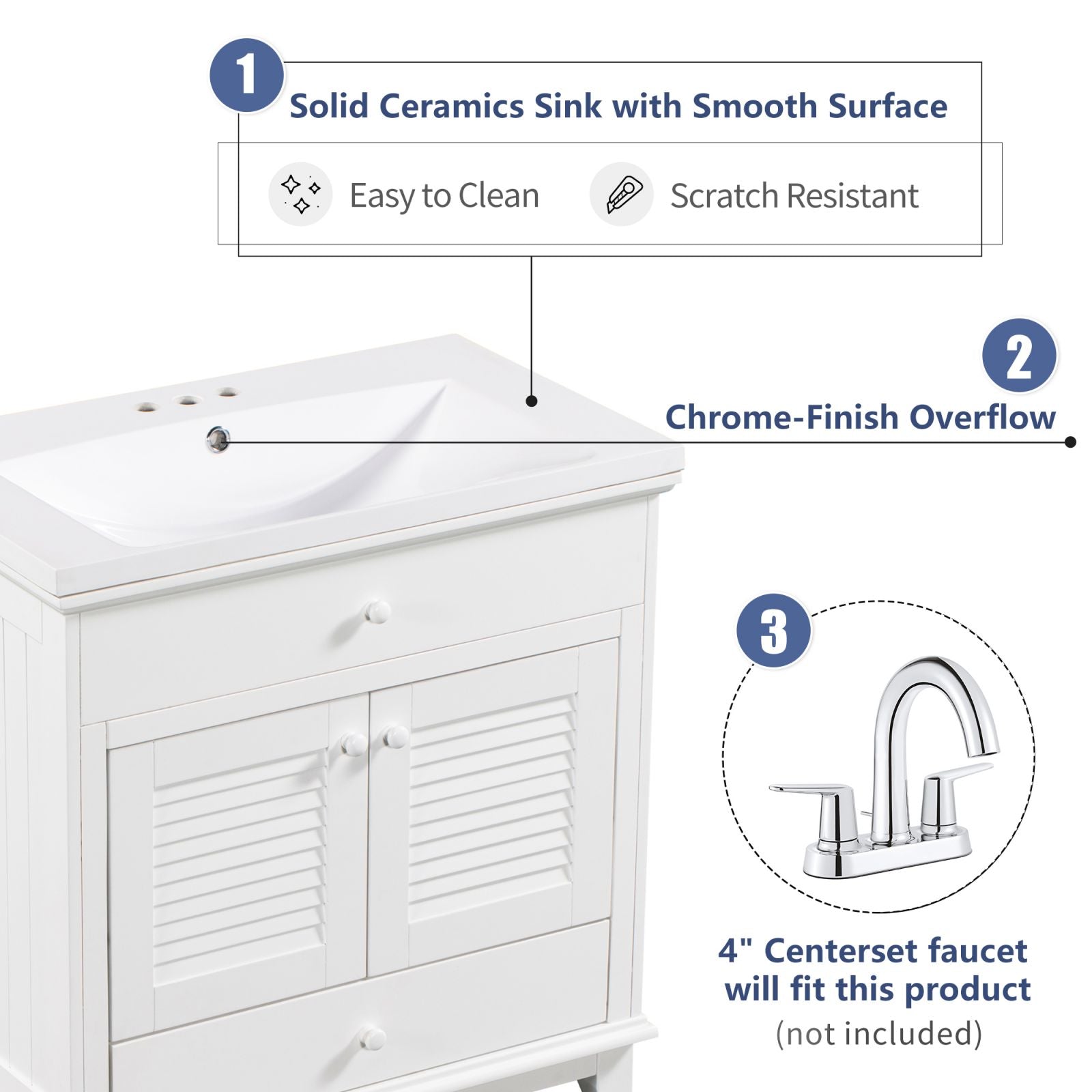 30" wood white bathroom vanity details