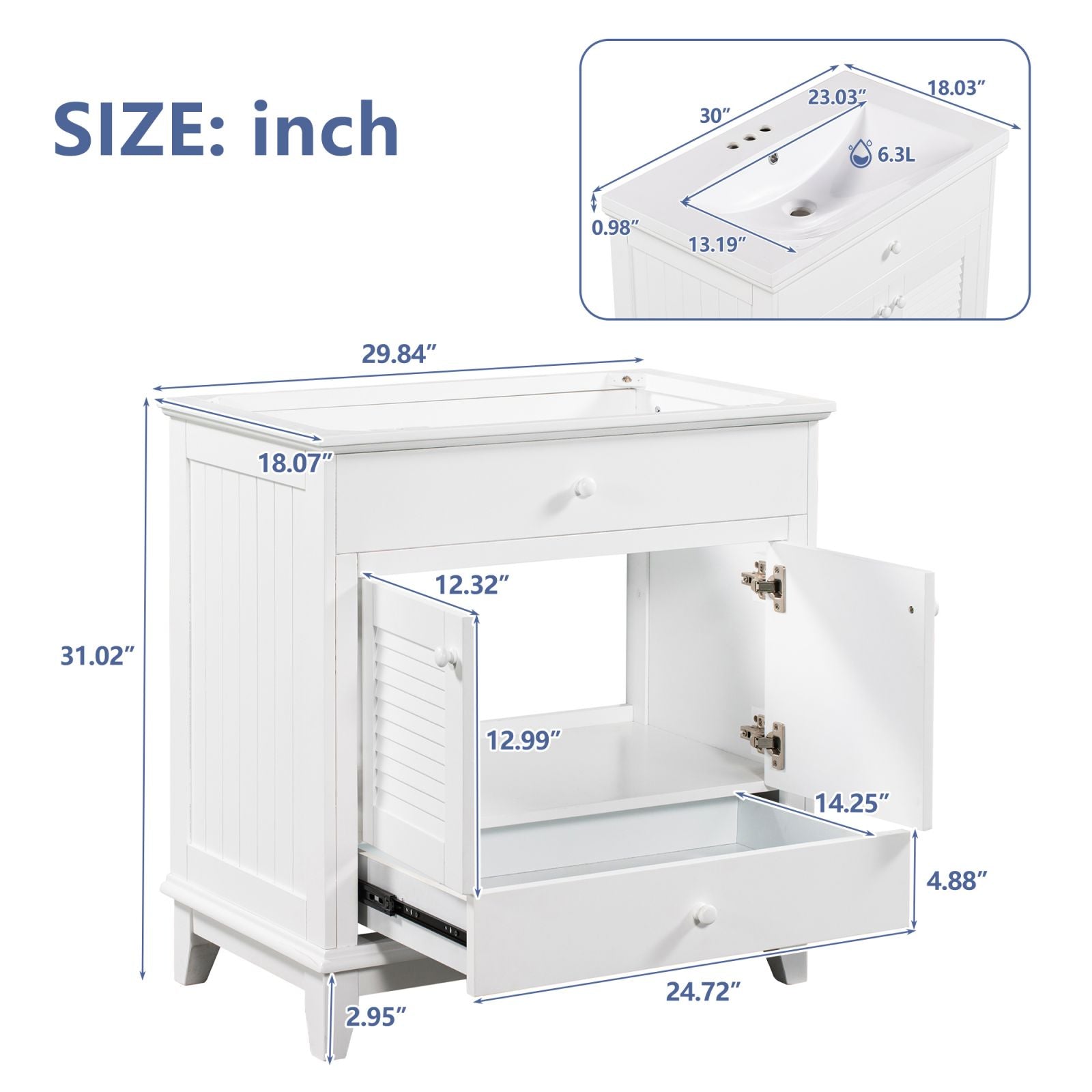 30" bathroom cabinet size