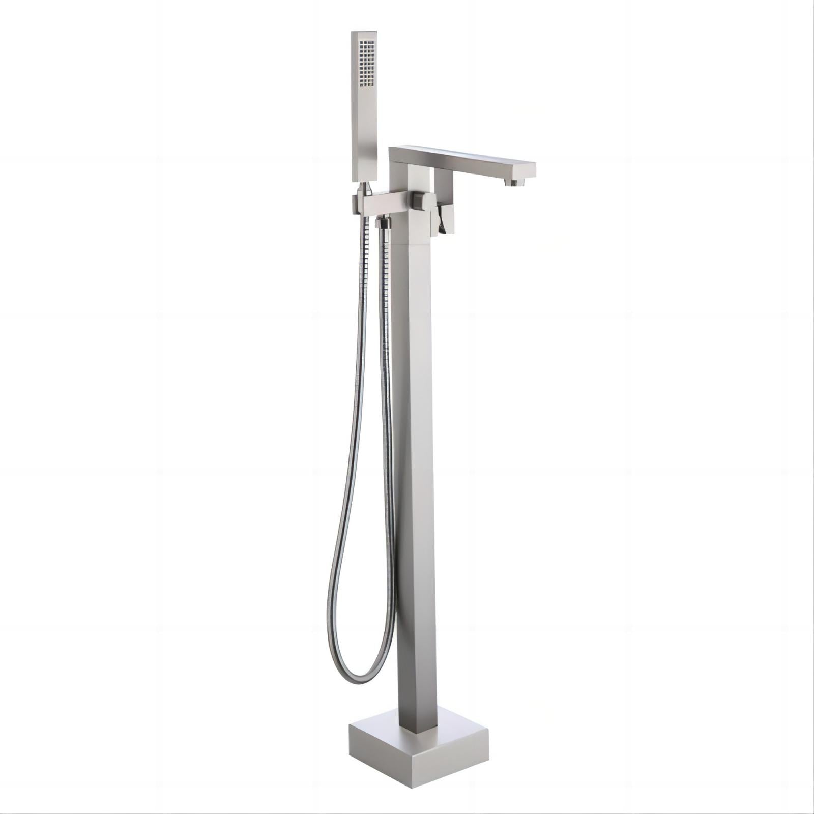 Brushed Nickel Freestanding Tub Filler Faucet with Hand Shower