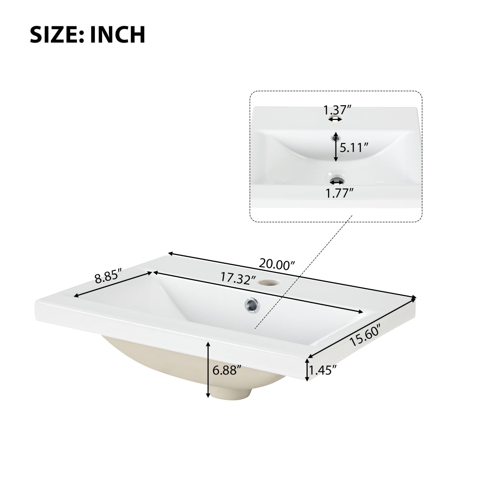 Two-Tier shelf & adjustable solid wood white bathroom vanity size