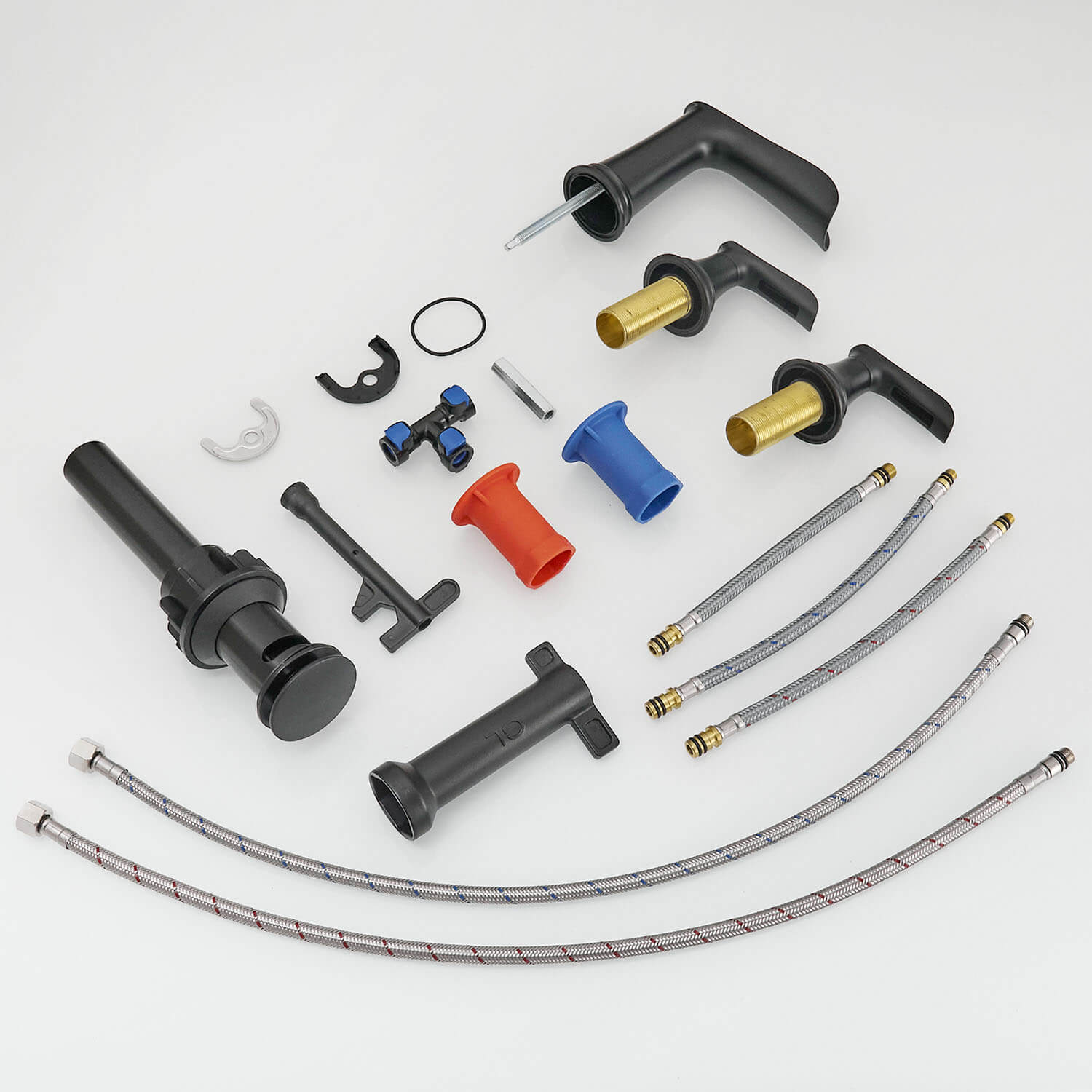 Black 8 Inch Waterfall Bathroom Faucet With Pop Up Drain and accessories