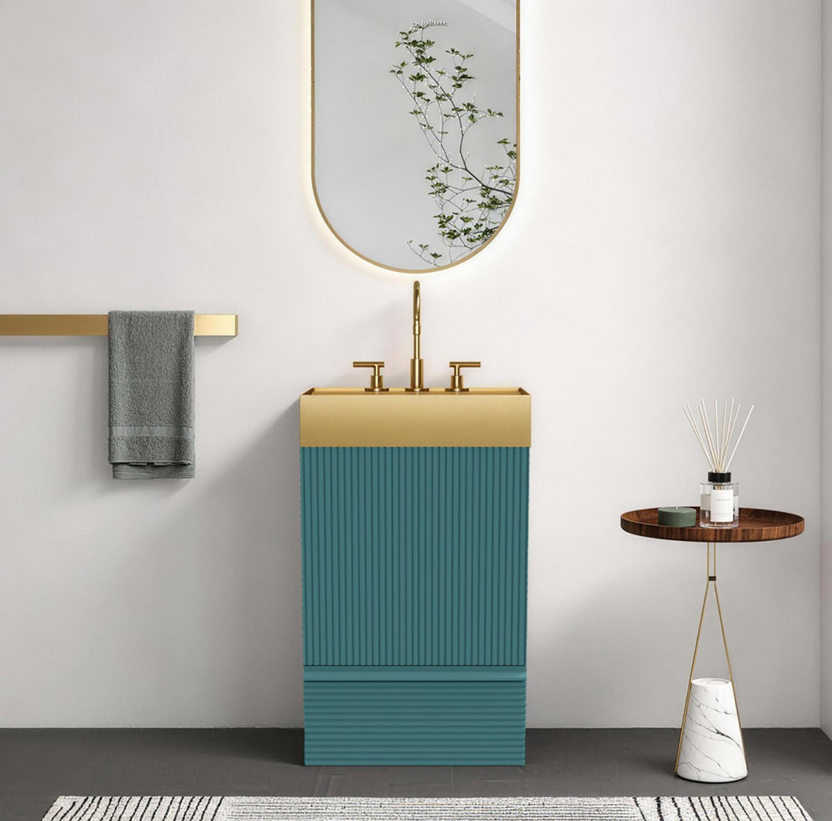 20 inch Compact Fluted Green Freestanding Bathroom Vanity