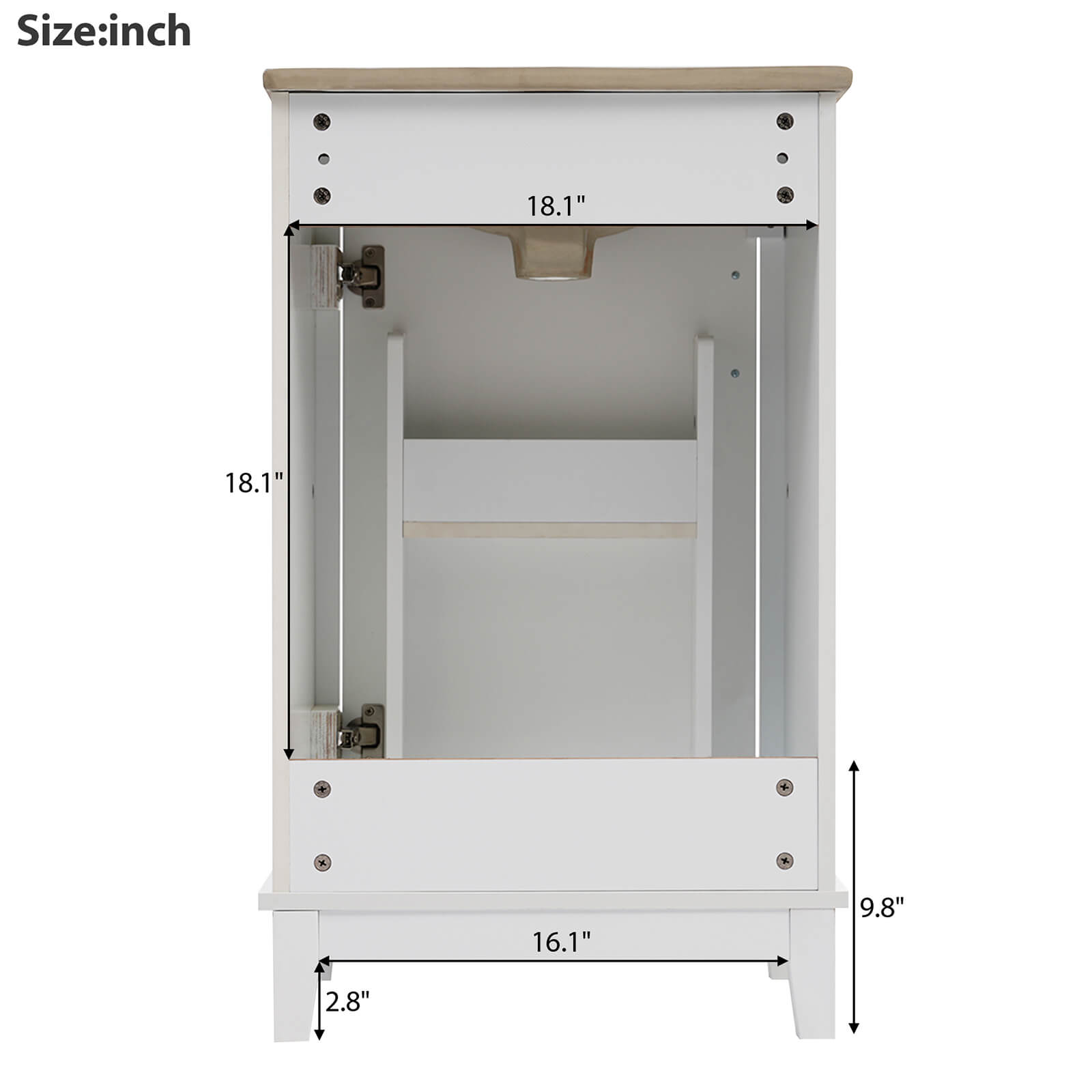 20 inch white single door bathroom vanity back dimensions diagram