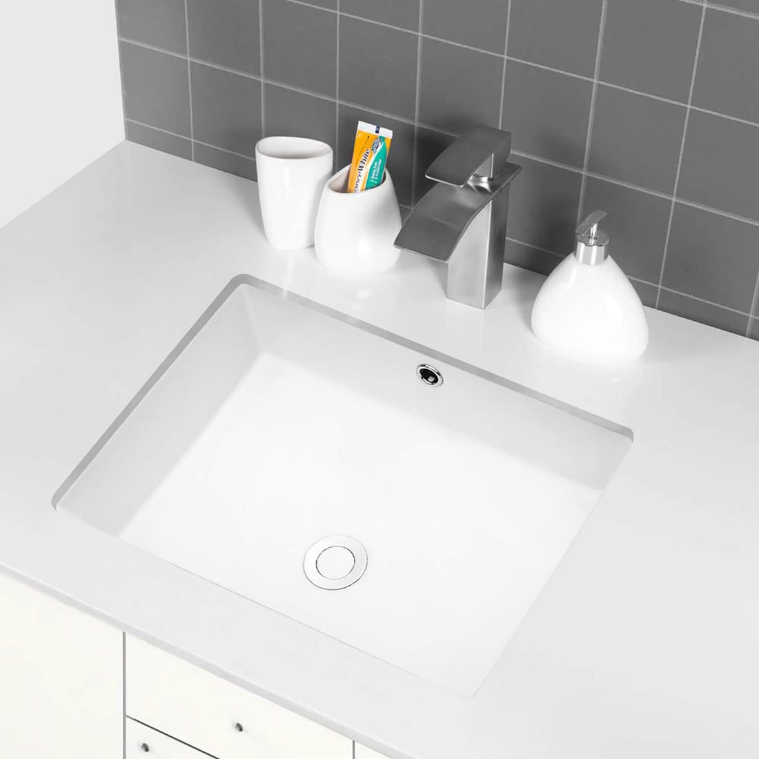 21 inch white ceramic undermount sink with overflow for modern bathroom