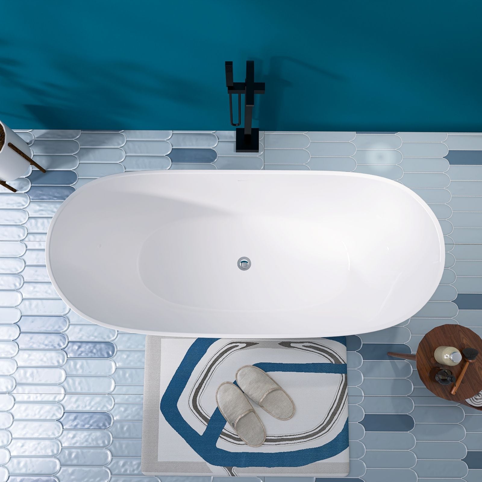 68" Double Slipper Acrylic Soaking Tub with Pop-Up Drain