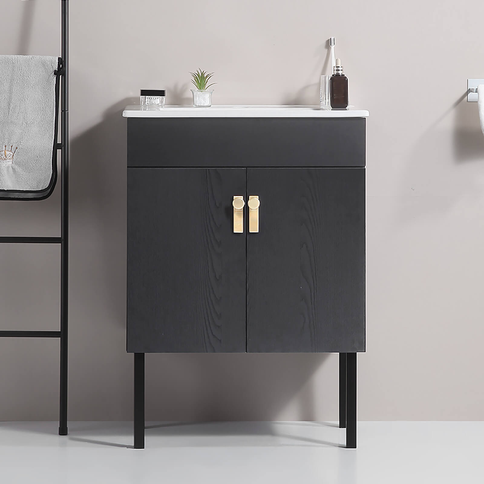 24 in Black Freestanding Bathroom Vanity with Metal Legs