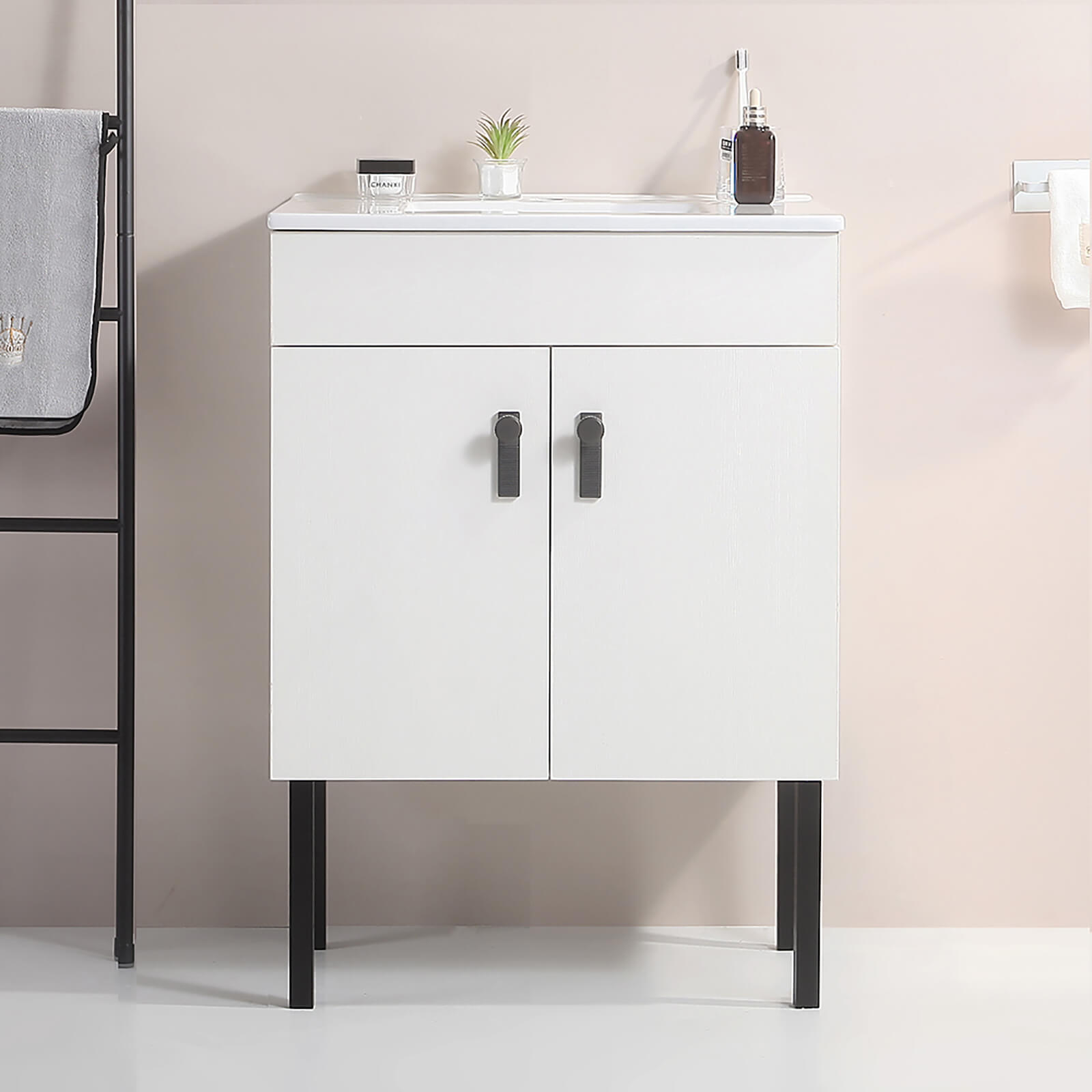 24 in White Freestanding Bathroom Vanity with Metal Legs