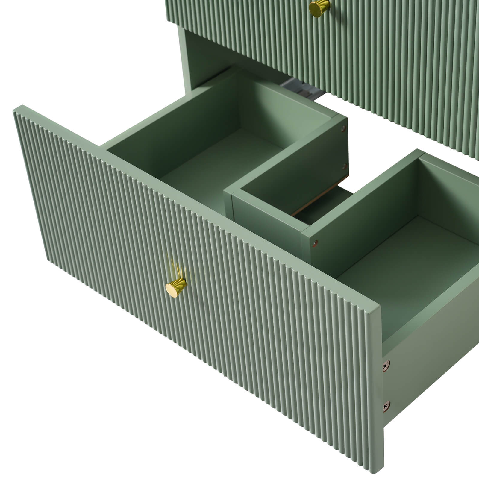 24 inch Green Wall Mounted Vanity Drawer Display Detail with Single Hole Ceramic Sink