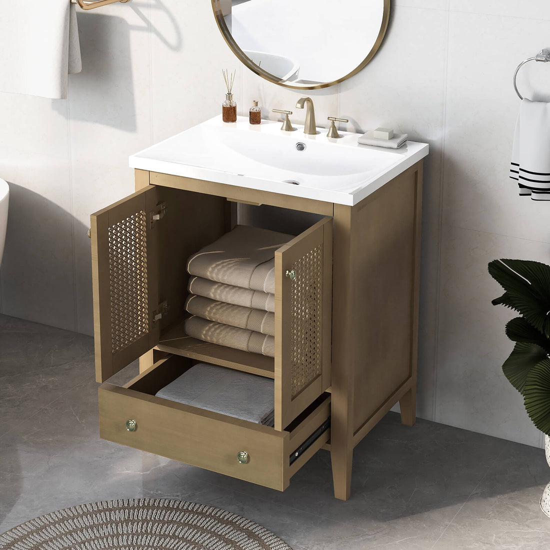 24" Bathroom Vanity with Woven Lattice Doors