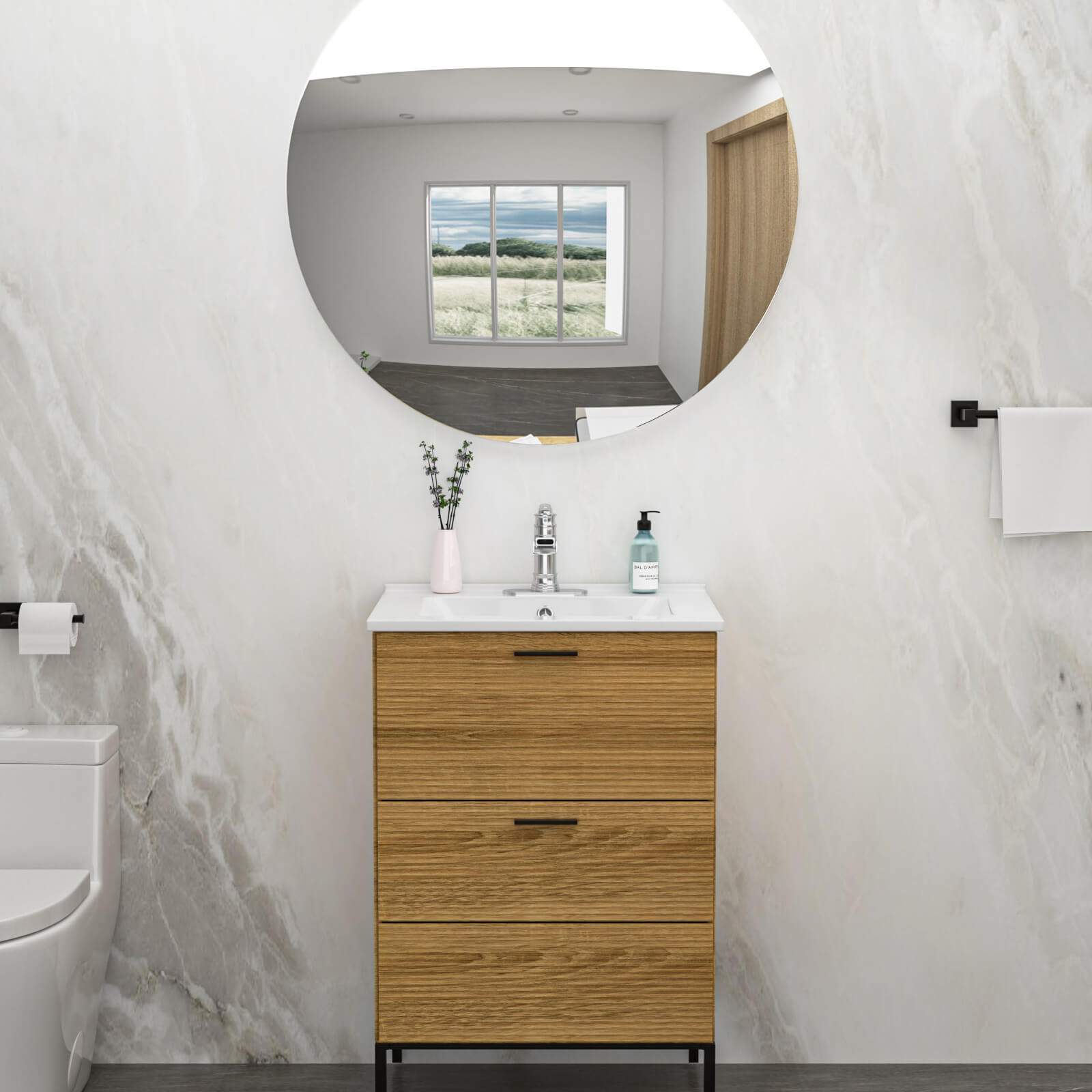 24 inch white integrated bathroom sink with single faucet hole