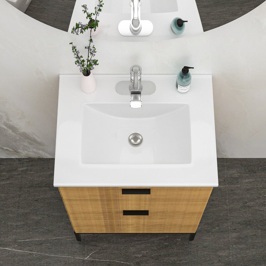 24 inch white integrated ceramic bathroom sink with single hole
