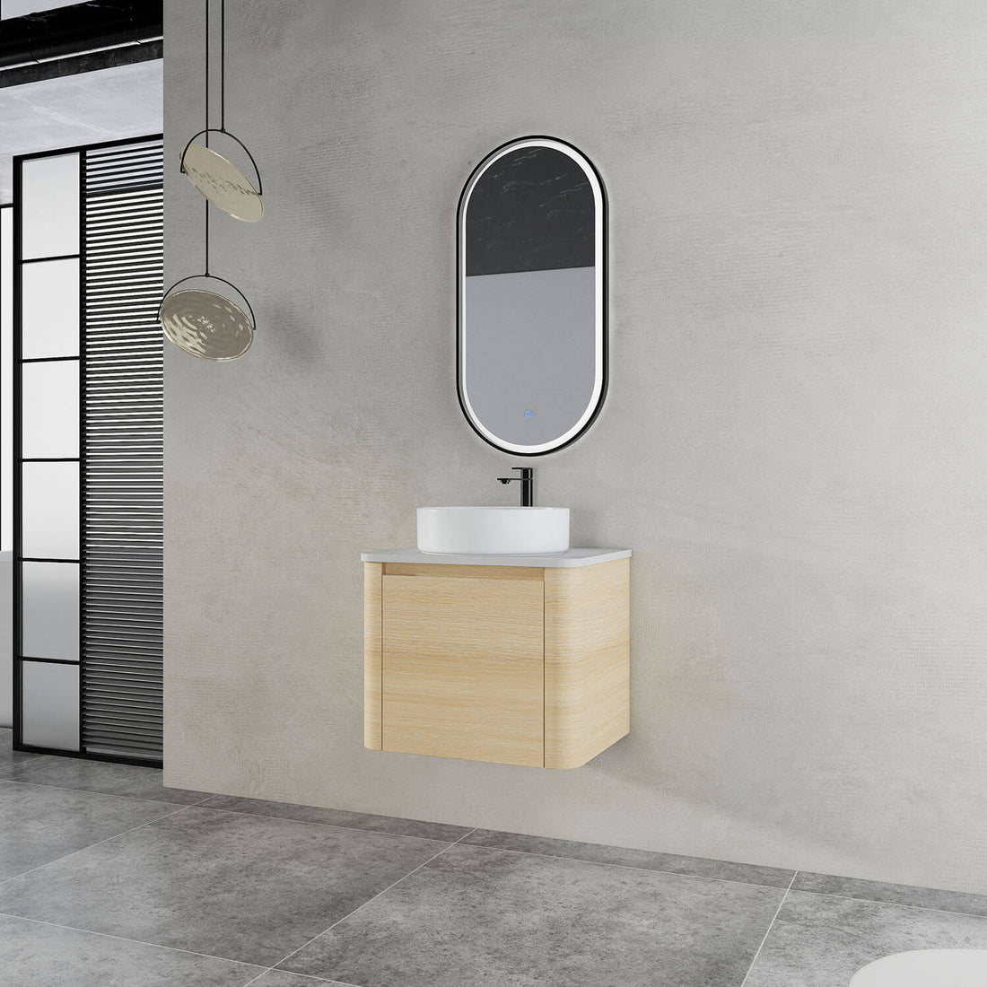 24-inch White Oak Bathroom Vanity with White Ceramic Vessel Sink