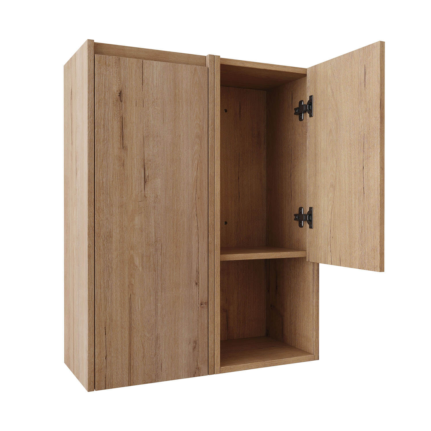 24-inch White Oak Bathroom Wall Cabinet with Doors and Open-Shelf