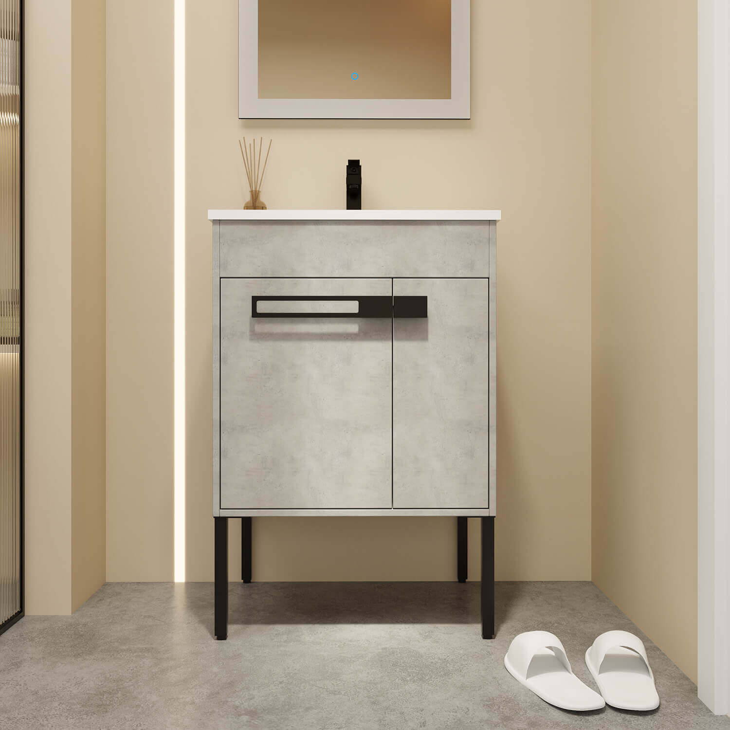 Grey Plywood Bathroom Vanity with ceramics Sink