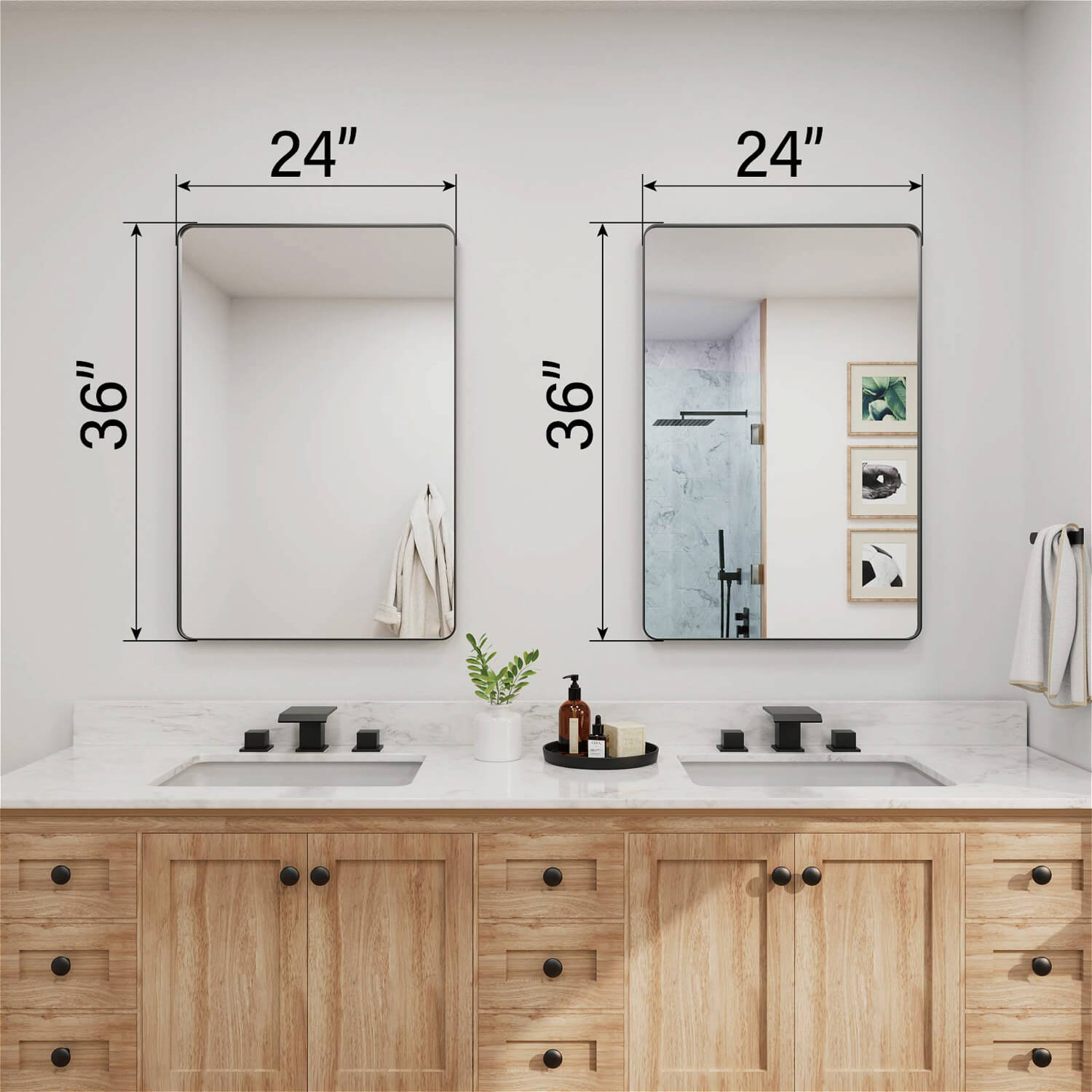 24 x 36 inches dual black framed rectangular bathroom mirrors