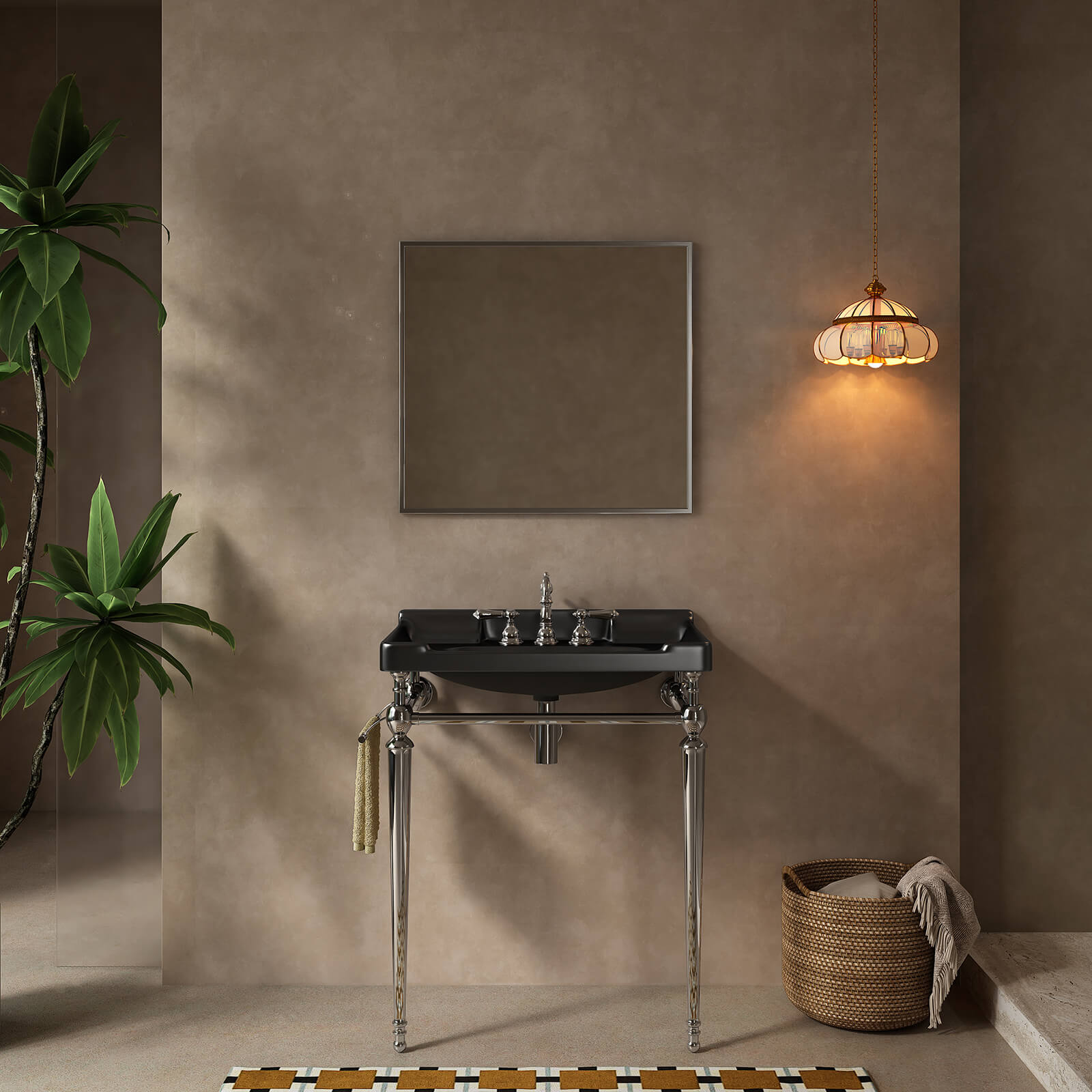 28 inch black ceramic sink with chrome metal legs