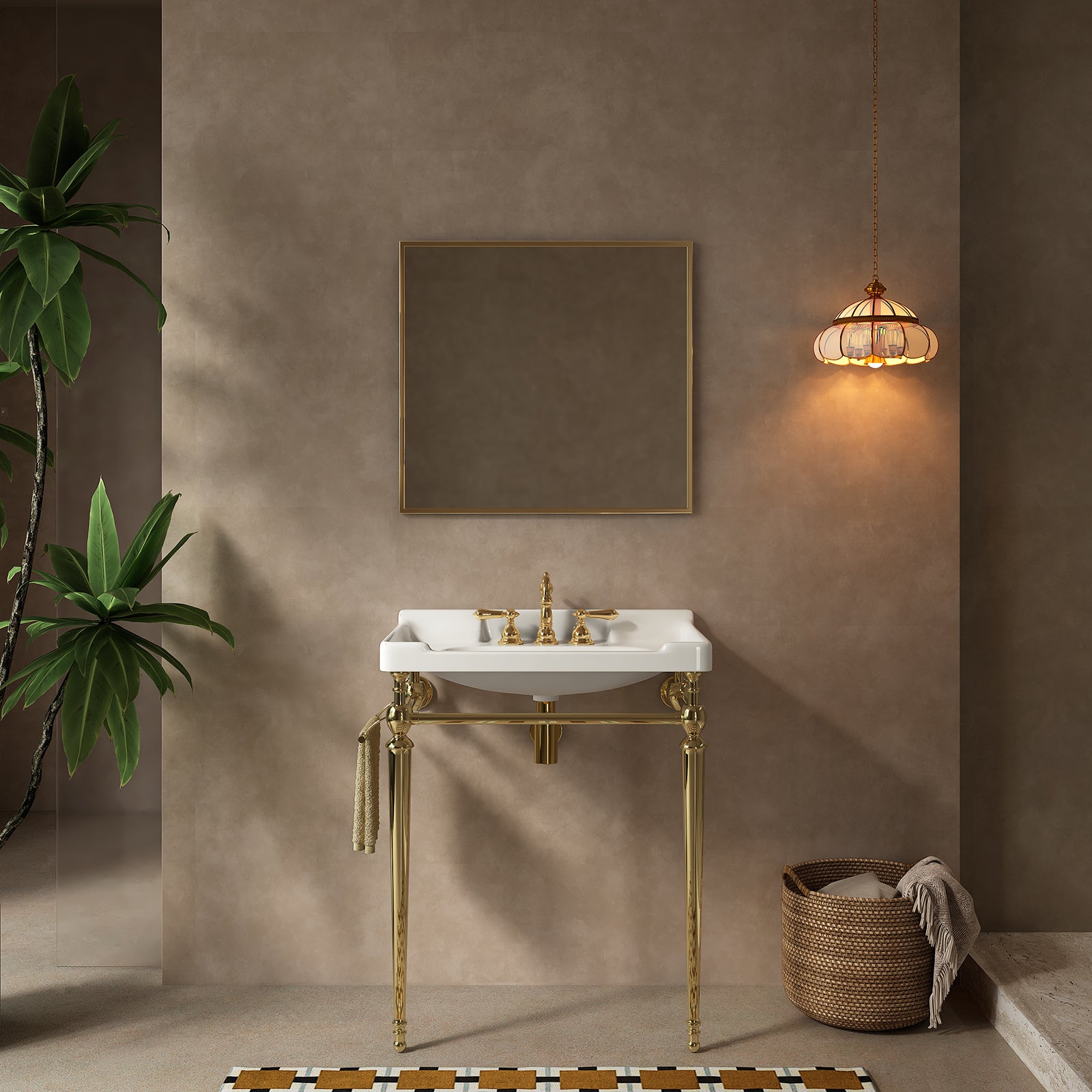 28 inch white ceramic sink with gold metal legs
