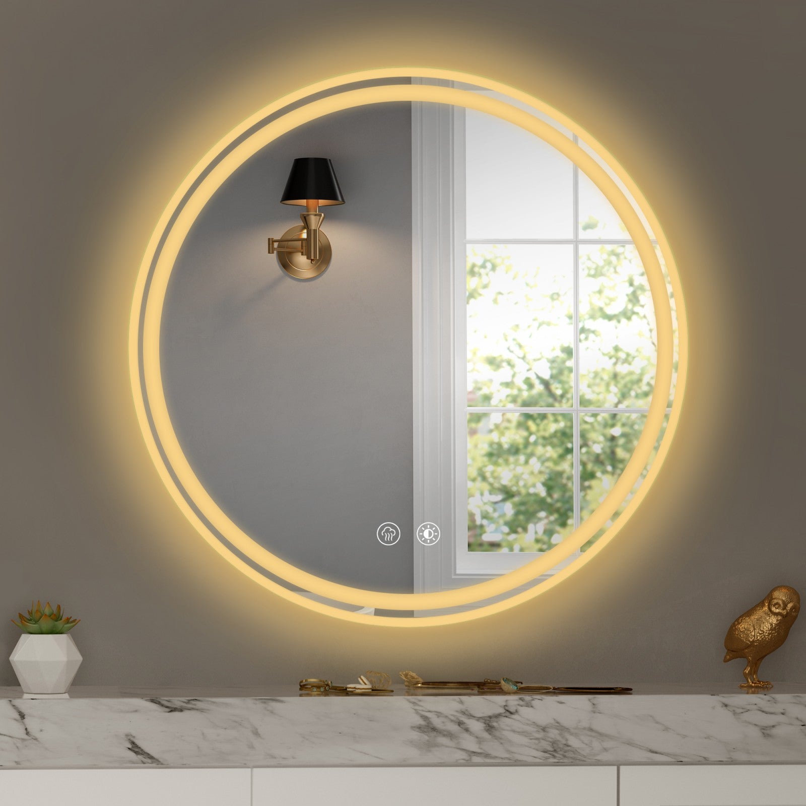 28" Round LED Bathroom Mirror with Convenient Wall-Mounted Design