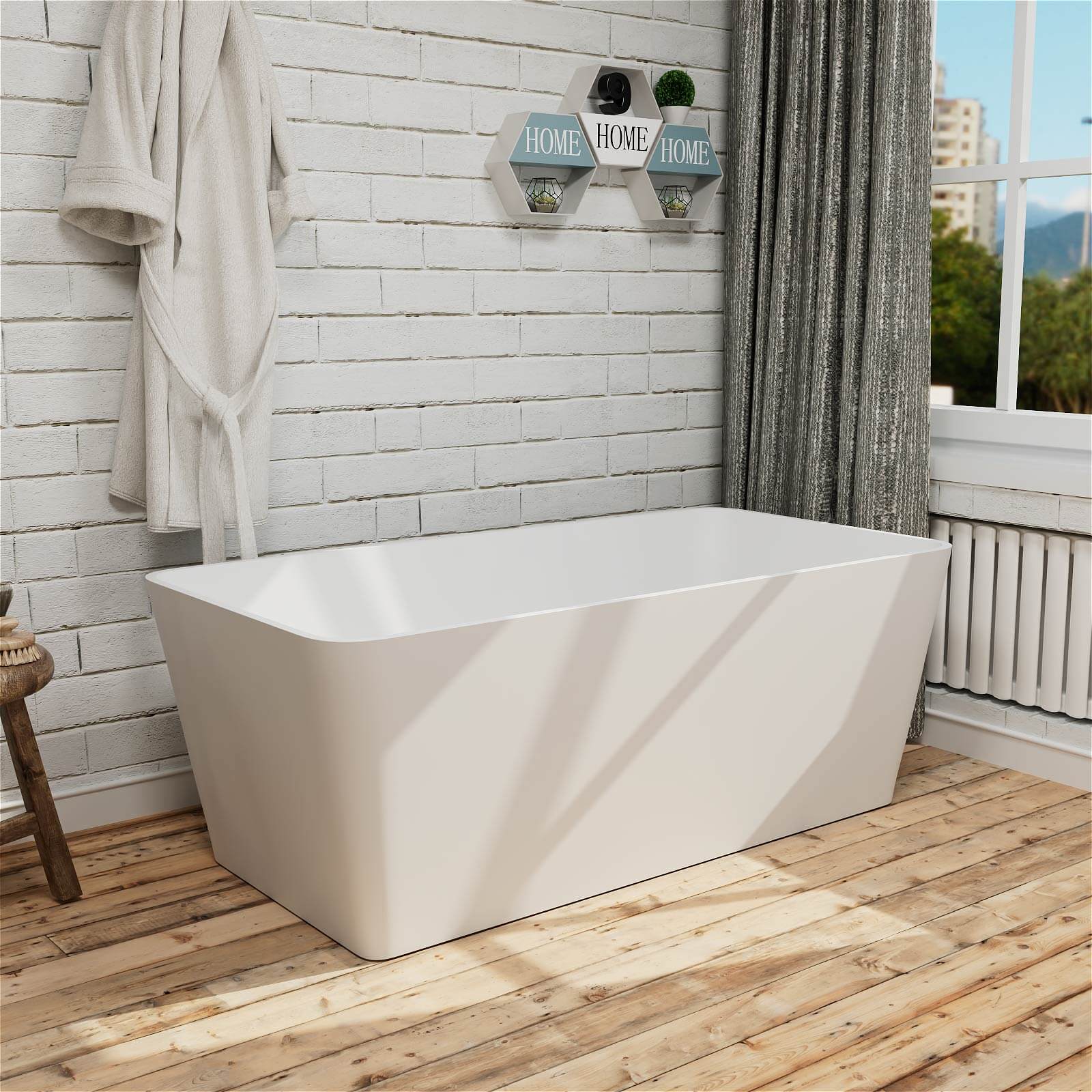67 inch Heavy Duty Solid Surface Soaking Tub, Insulated Stand Alone Freestanding Stone Resin Bathtub with Integrated Overflow & Drain, cUPC Certified