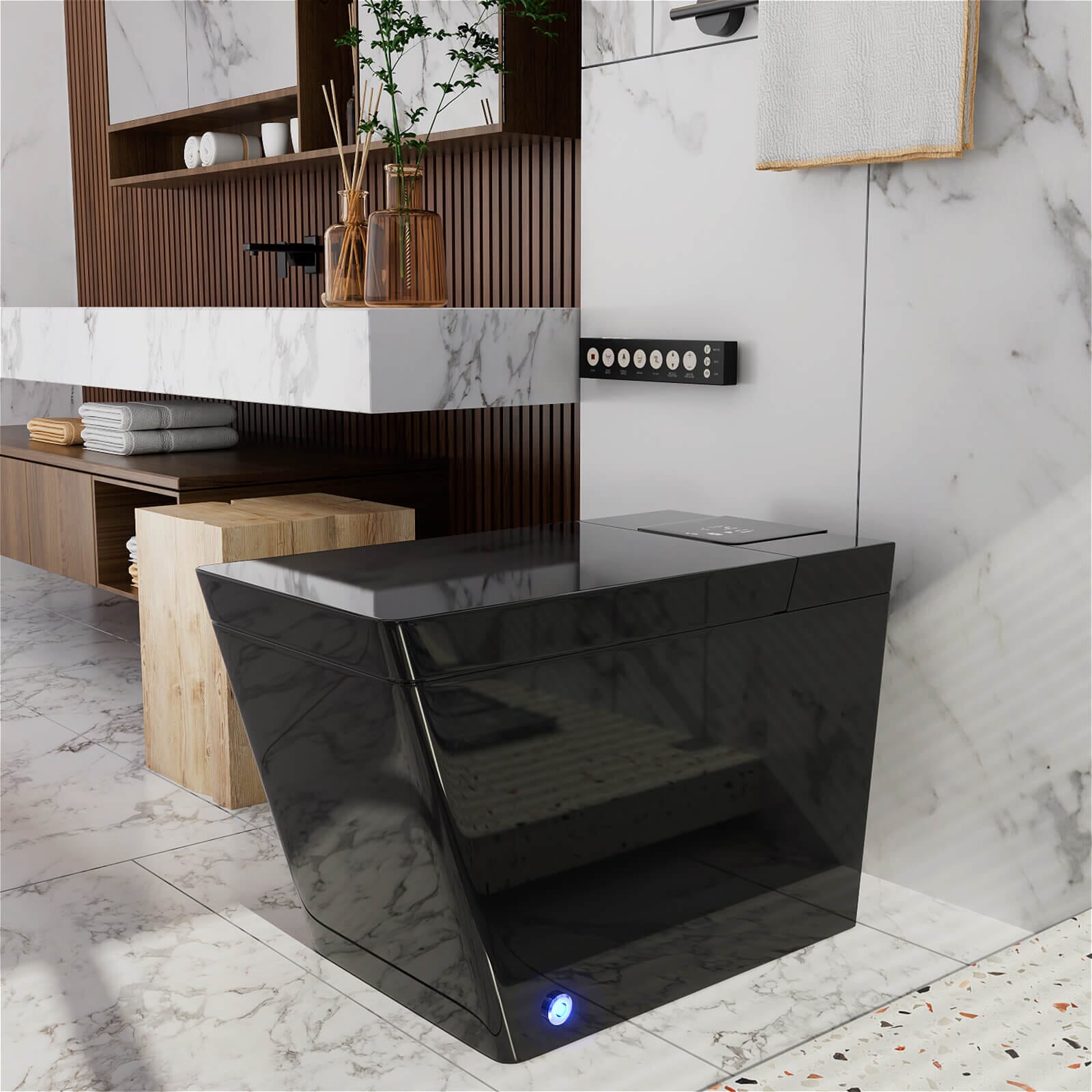 Giving Tree Smart Square One-Piece Floor Toilet with Remote Control and Automatic Cover