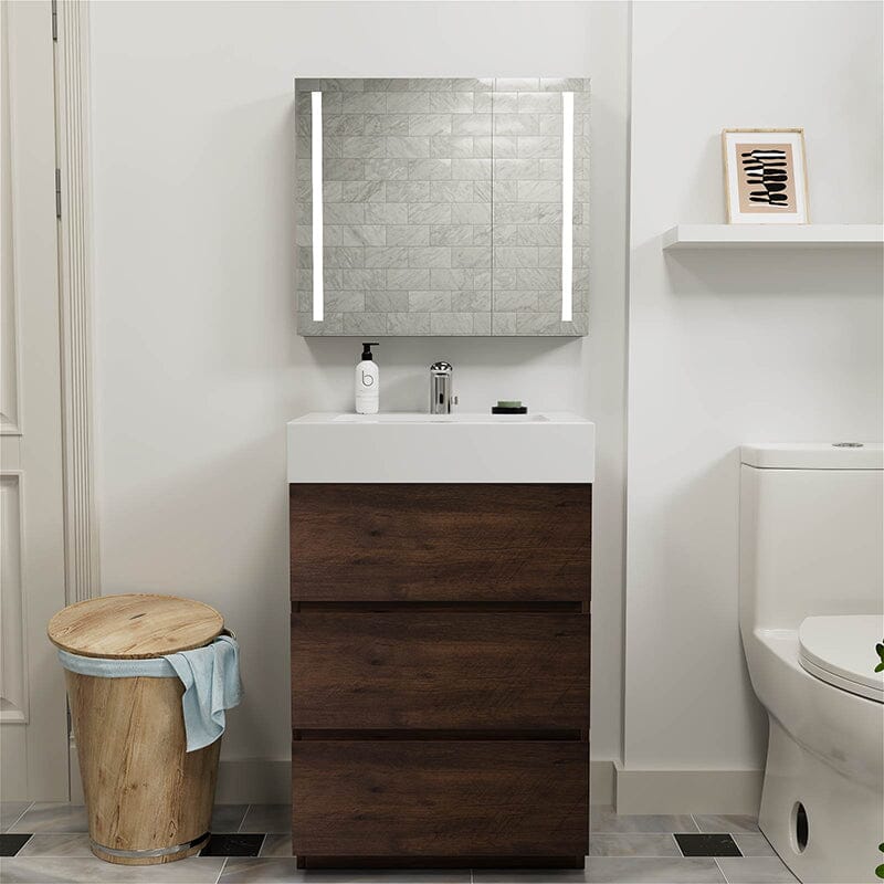 24 Inch Bathroom Vanity with Sink Floor Mounted Floating One-Piece Sink Cabinet