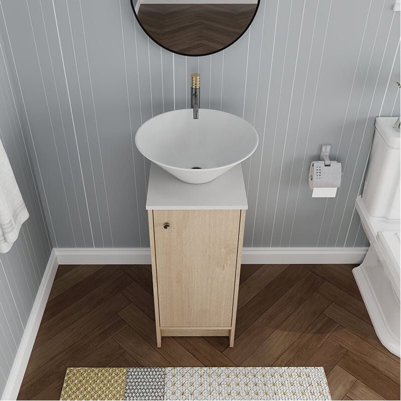 16-inch Freestanding Bathroom Vanity Round Sink With Soft-close Doors And Shelves