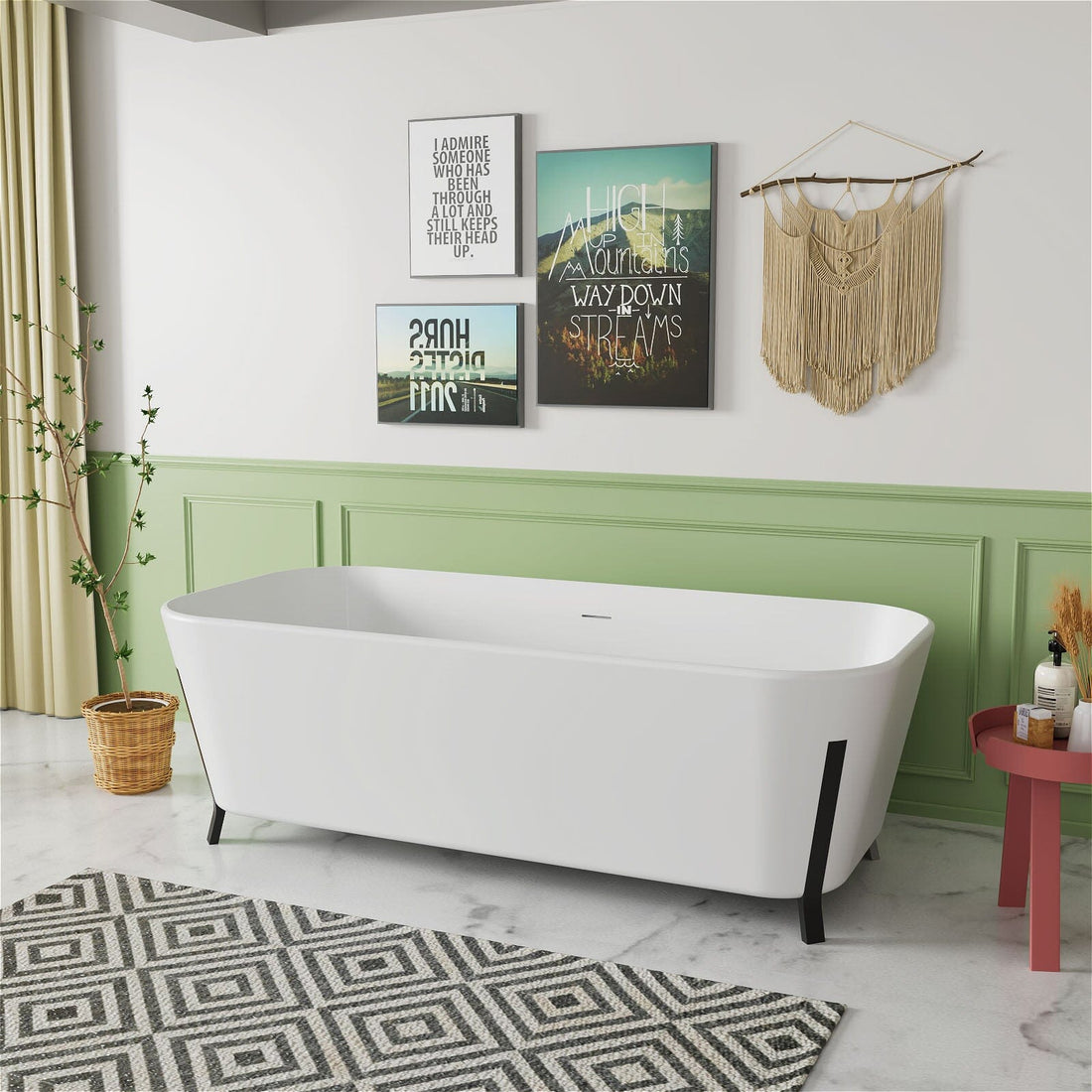 67" Clawfoot Tub Solid Surface Stone Resin Freestanding Soaking Bathtub