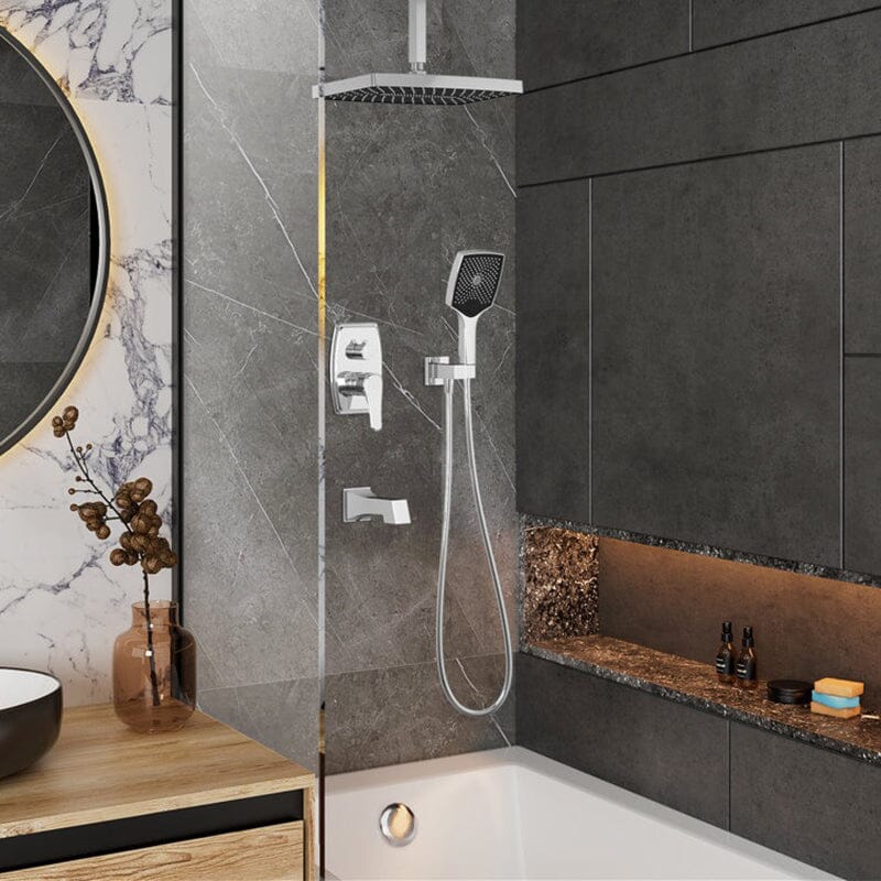 Shower Set 14" Rectangular Ceiling Shower Head with Hand Shower & Tub Spout