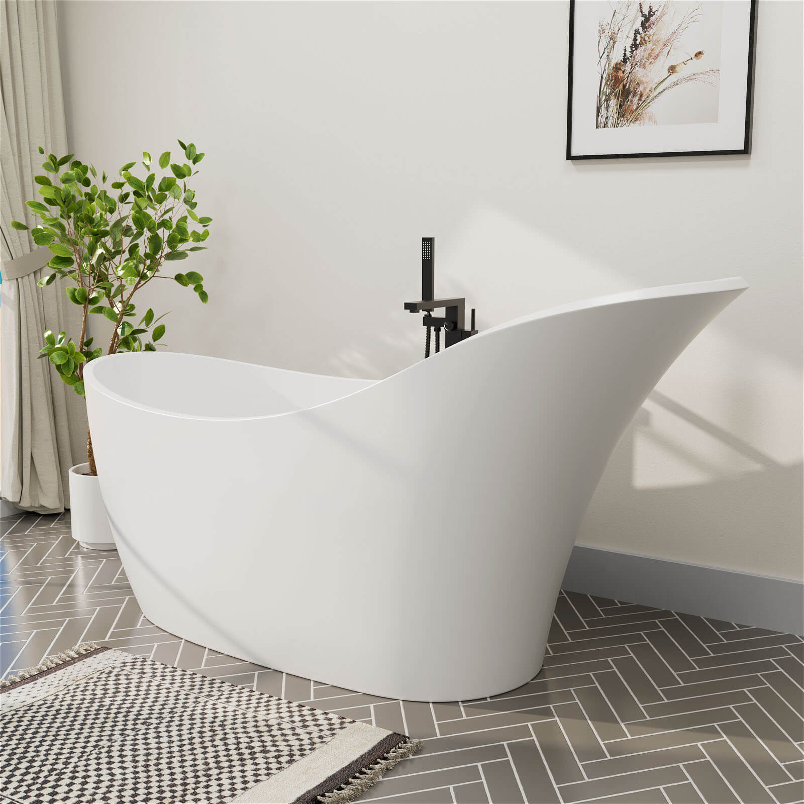 Single Slipper Bathtub with 120° Backrest