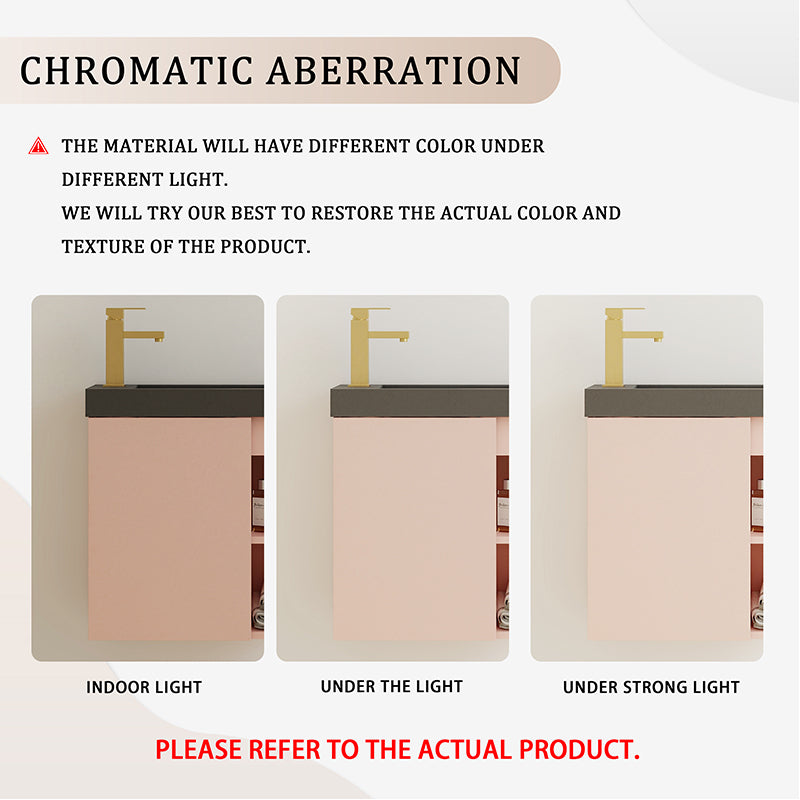 Mueble de baño flotante de 20 pulgadas para montaje en pared con lavabo de resina y puerta de armario con cierre suave.