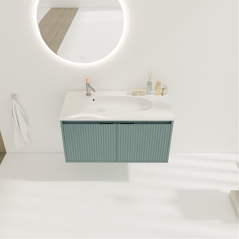 36" Modern Design Floating Bathroom Vanity with Drop-Shaped Resin Sink