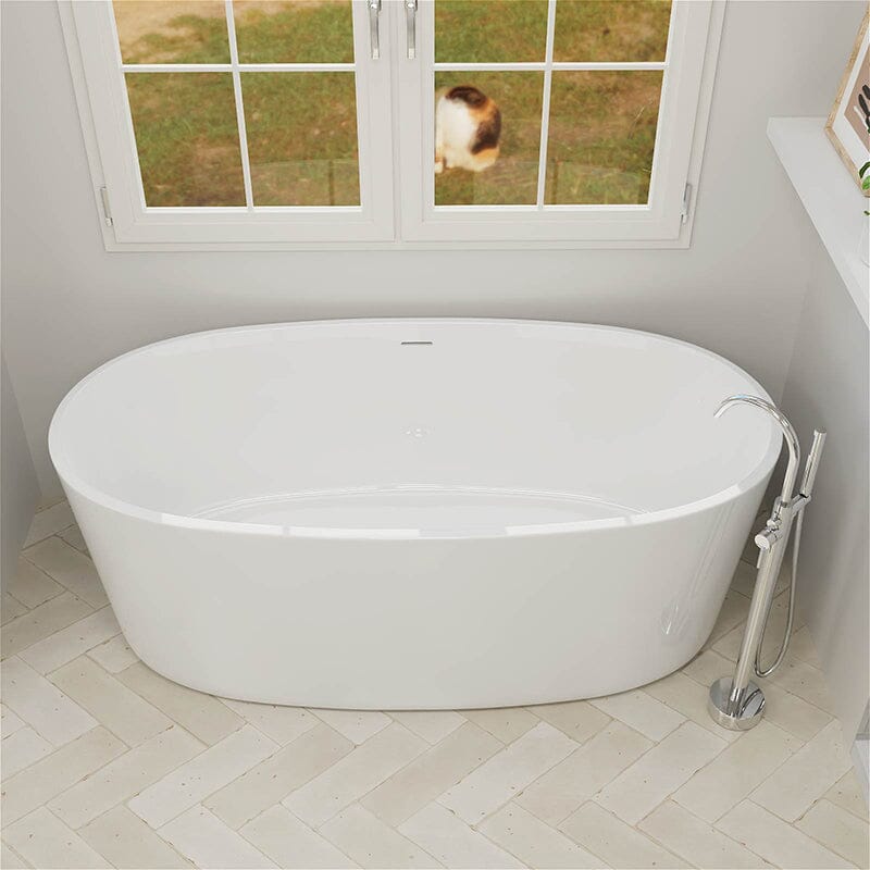 Mokleba 67" Acrylic Modern Bathtub Oval Shape Freestanding Soaking Tub