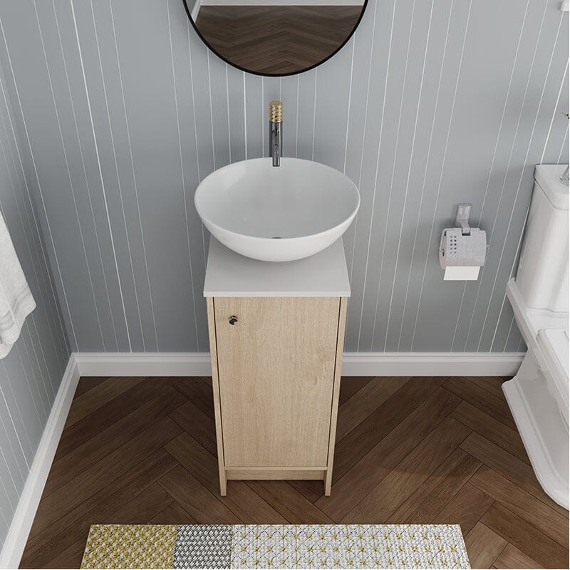 16" Freestanding Bathroom Vanity with Round Sink with Soft Close Doors and Shelves