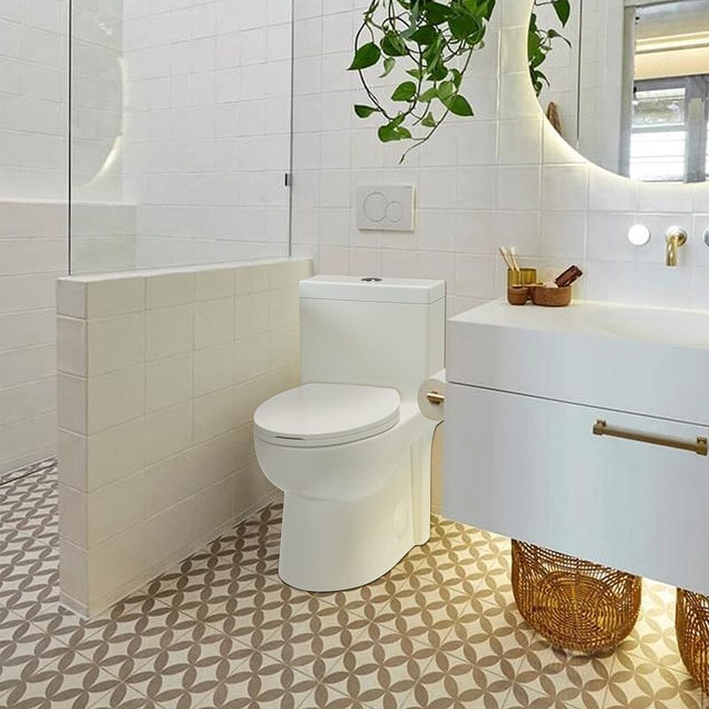 Giving Tree Powerful & Quiet Dual Flush Modern One Piece Toilet with Soft Closing Seat