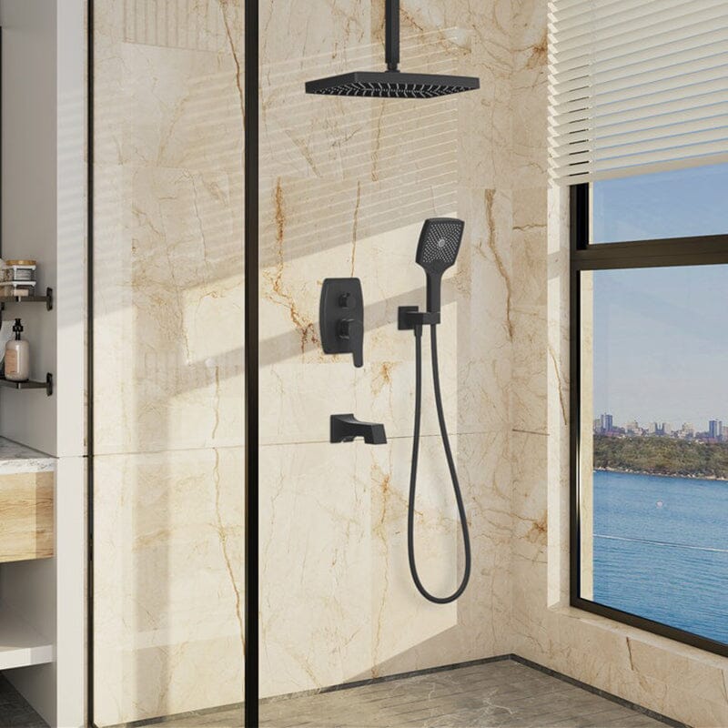 Shower Set 14" Rectangular Ceiling Shower Head with Hand Shower & Tub Spout