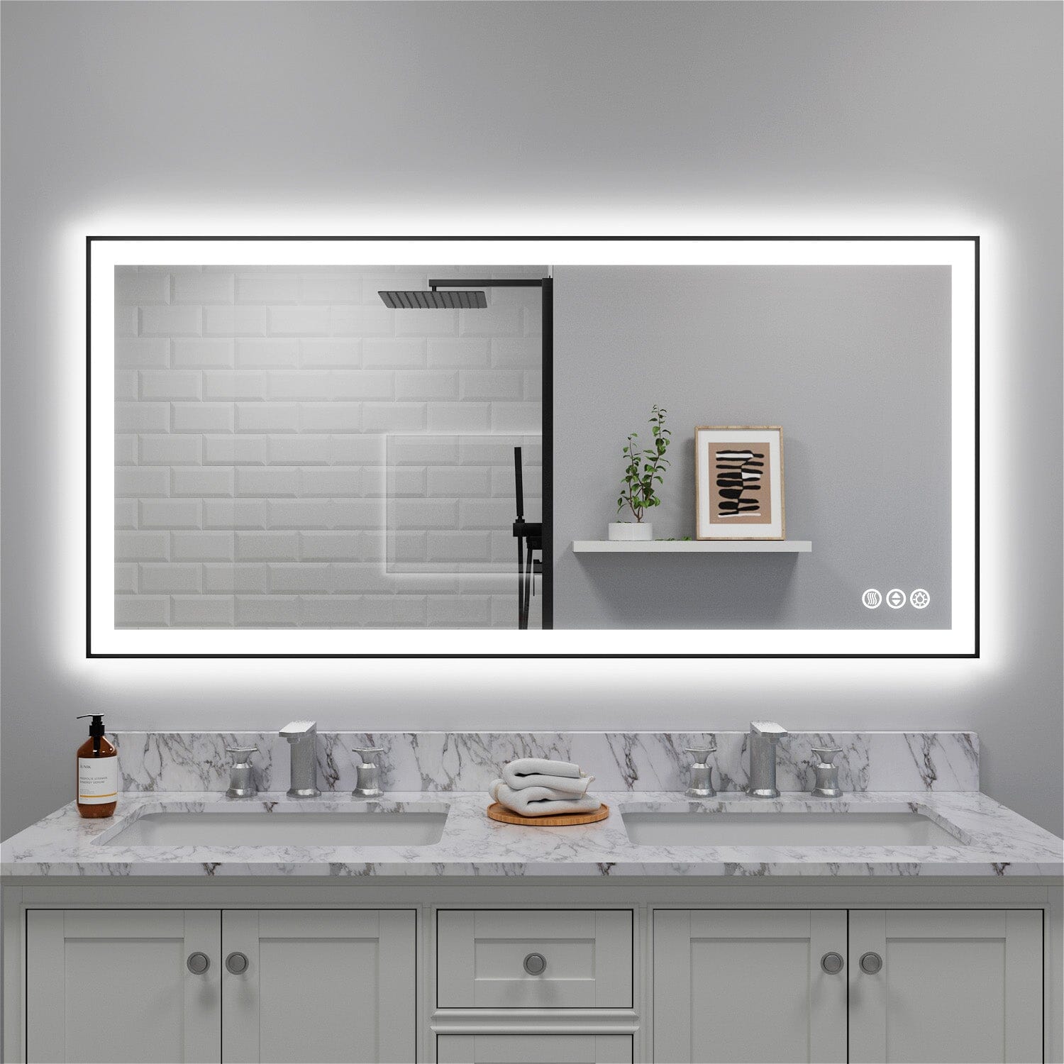 GIVING TREE 60"/72"/84" LED Bathroom Mirror with Black Frame, Anti-Fog, Shatter-Proof, Memory, 3 Colors