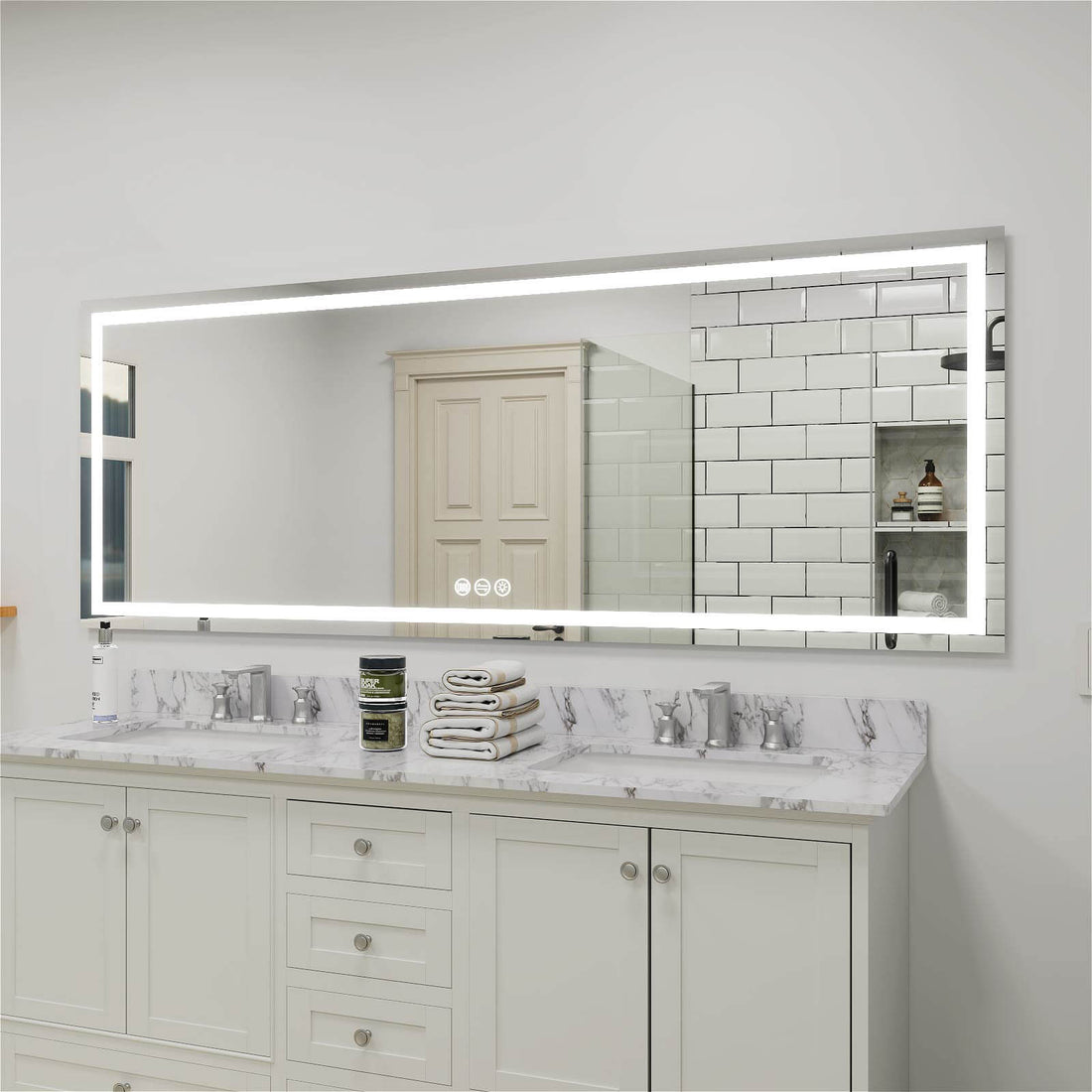 96" x 36" Rectangular Frameless LED Lighted Wall Mount Bathroom Vanity Mirror with Memory Function