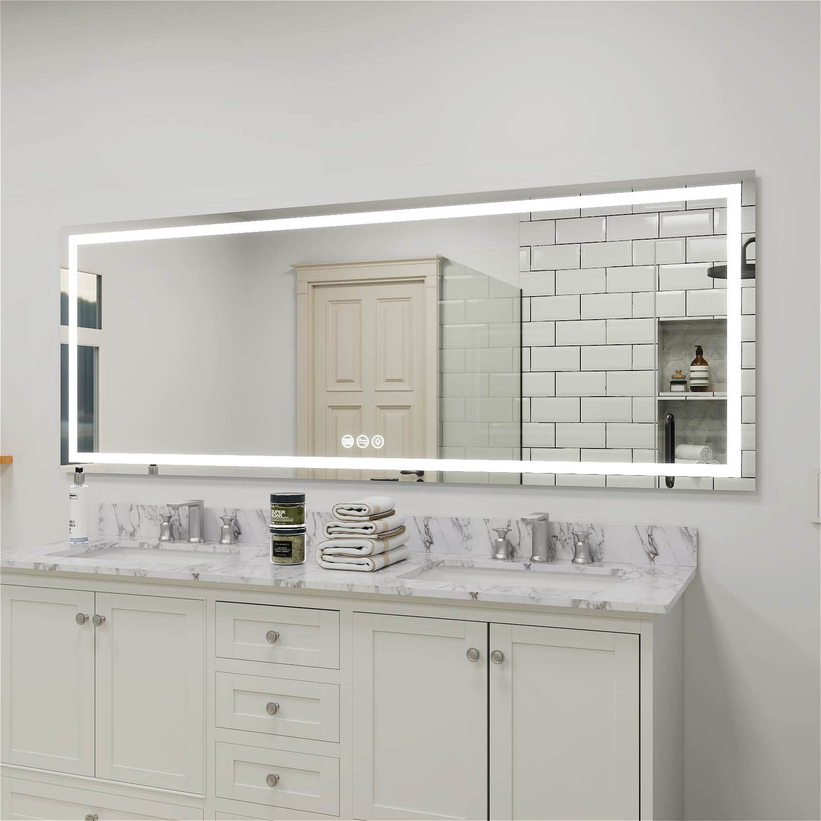 96" x 36" Rectangular Frameless LED Lighted Wall Mount Bathroom Vanity Mirror with Memory Function