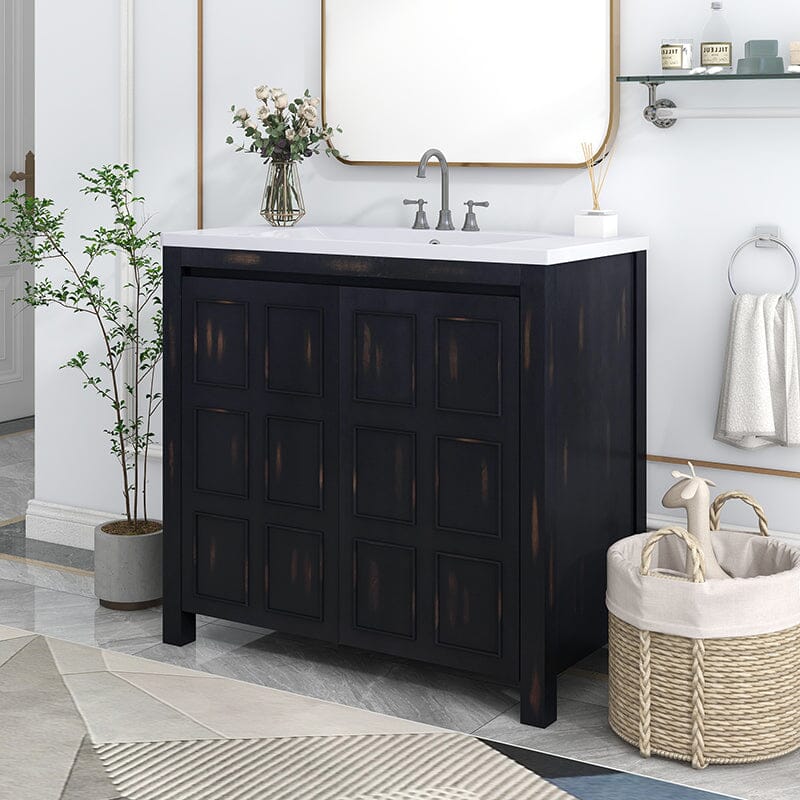 Elegant 36-inch espresso bathroom vanity with a unique grid-patterned door design