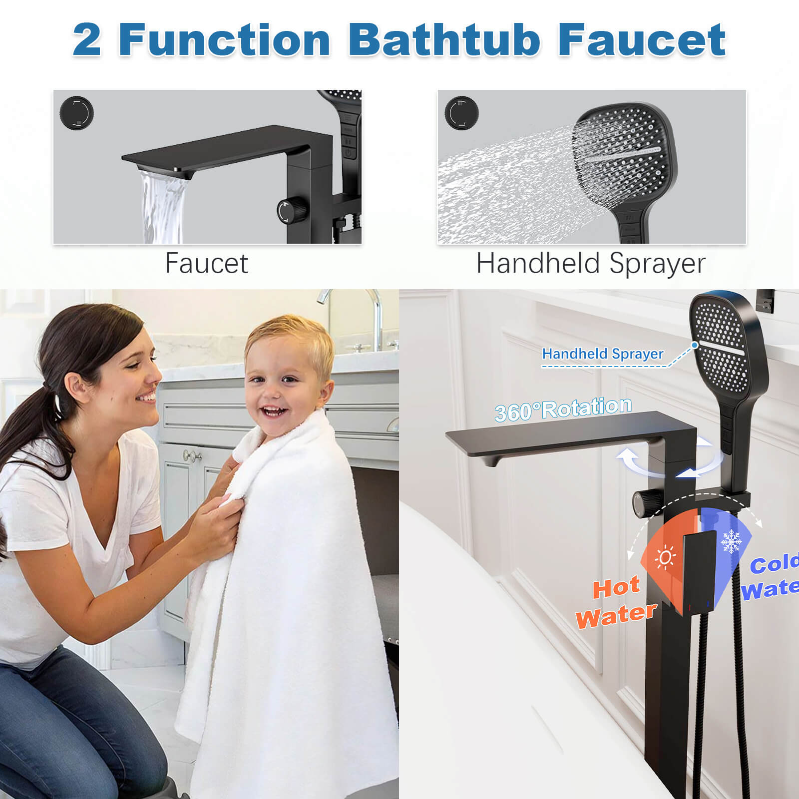 2 Function Waterfall Freestanding Bathtub Faucet