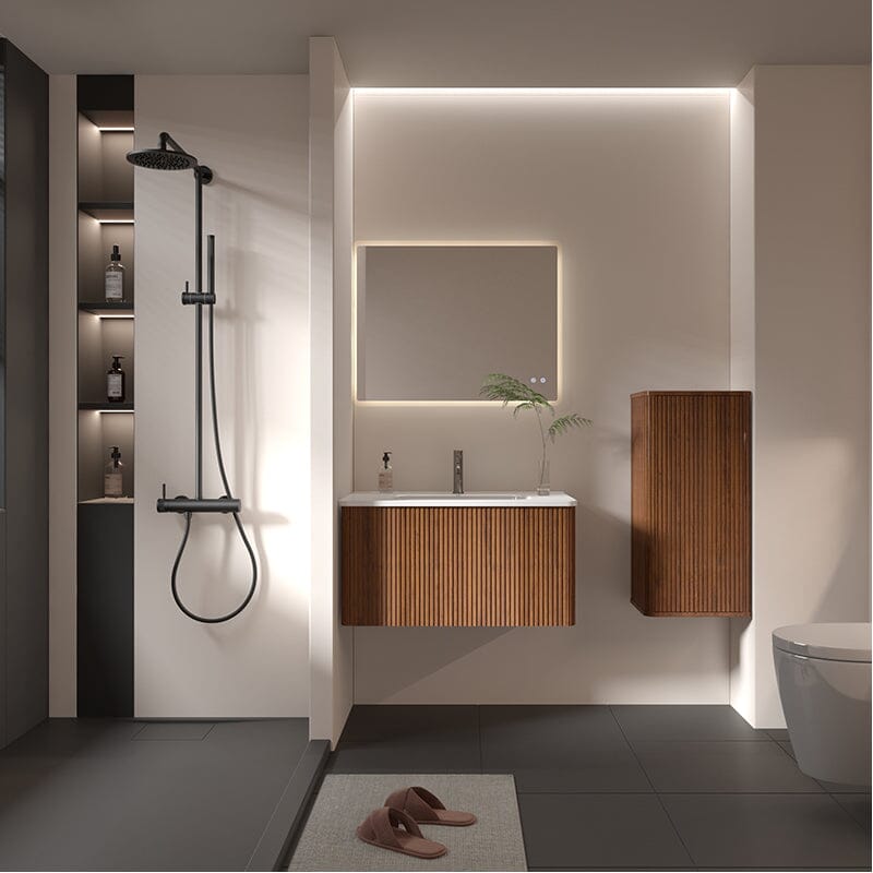 Giving Tree 30" Wooden Striped Modern Bathroom Vanity with Sink, Wall-mounted
