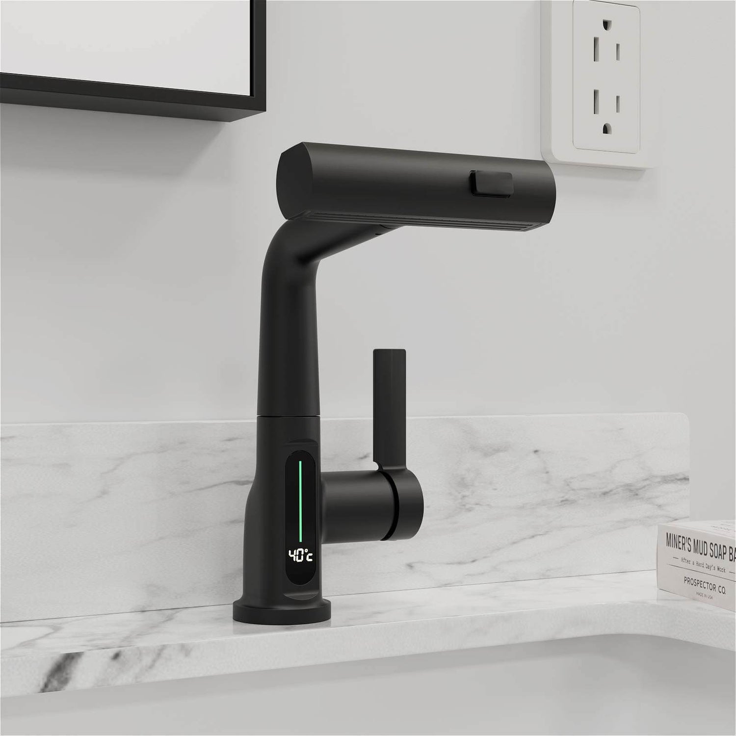 3 water flow modes lavatory faucet with temperature display