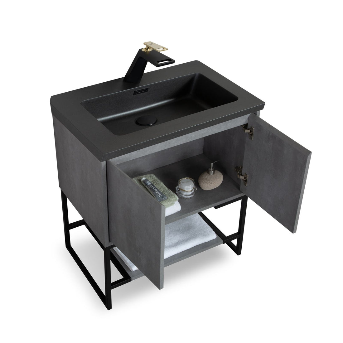 30" Gray Bathroom Vanity with Sink Double Door Drawers